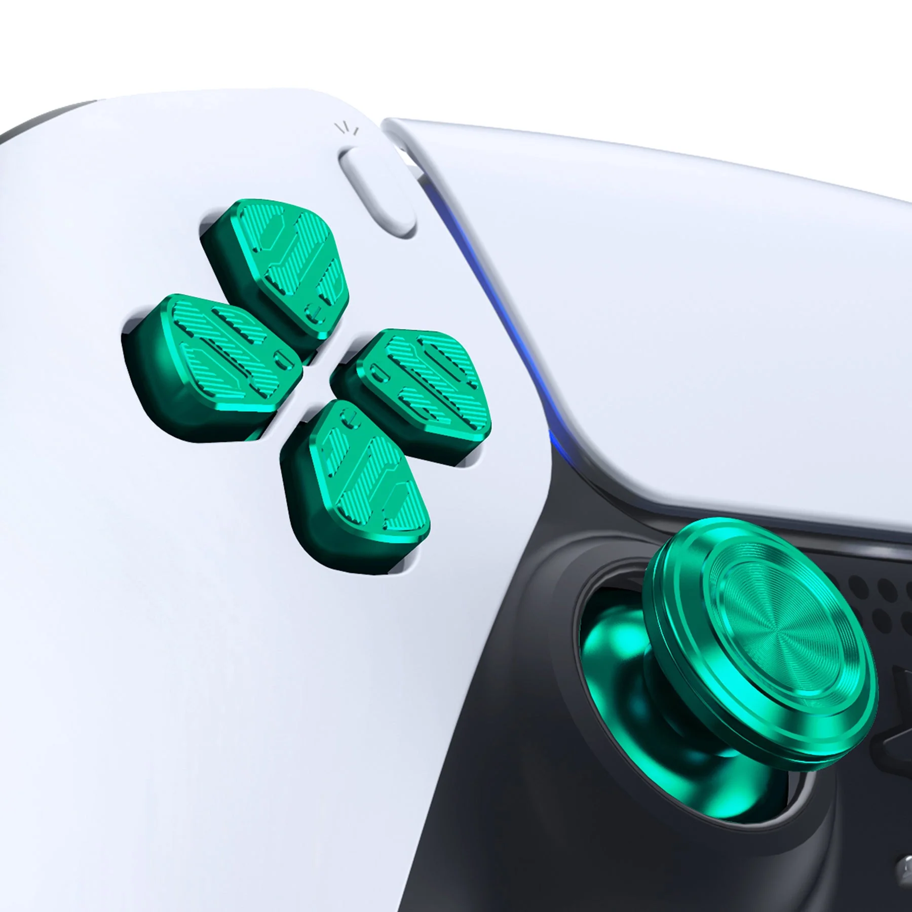 eXtremeRate Replacement Aluminum Metal Thumbsticks Dpad ABXY Buttons for PS5 Controller - Green - Image 5