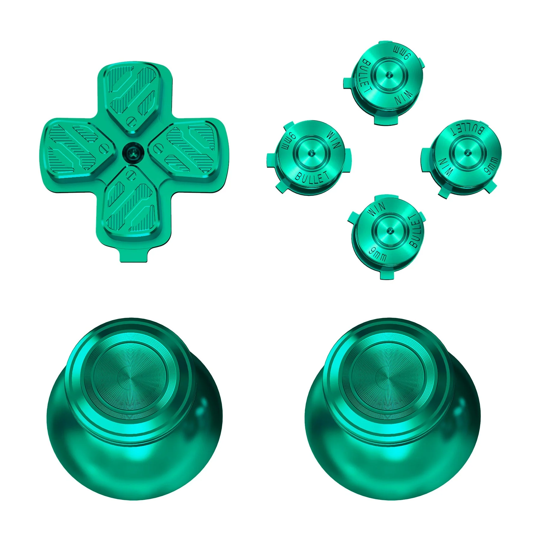 eXtremeRate Replacement Aluminum Metal Thumbsticks Dpad ABXY Buttons for PS5 Controller - Green - Image 6