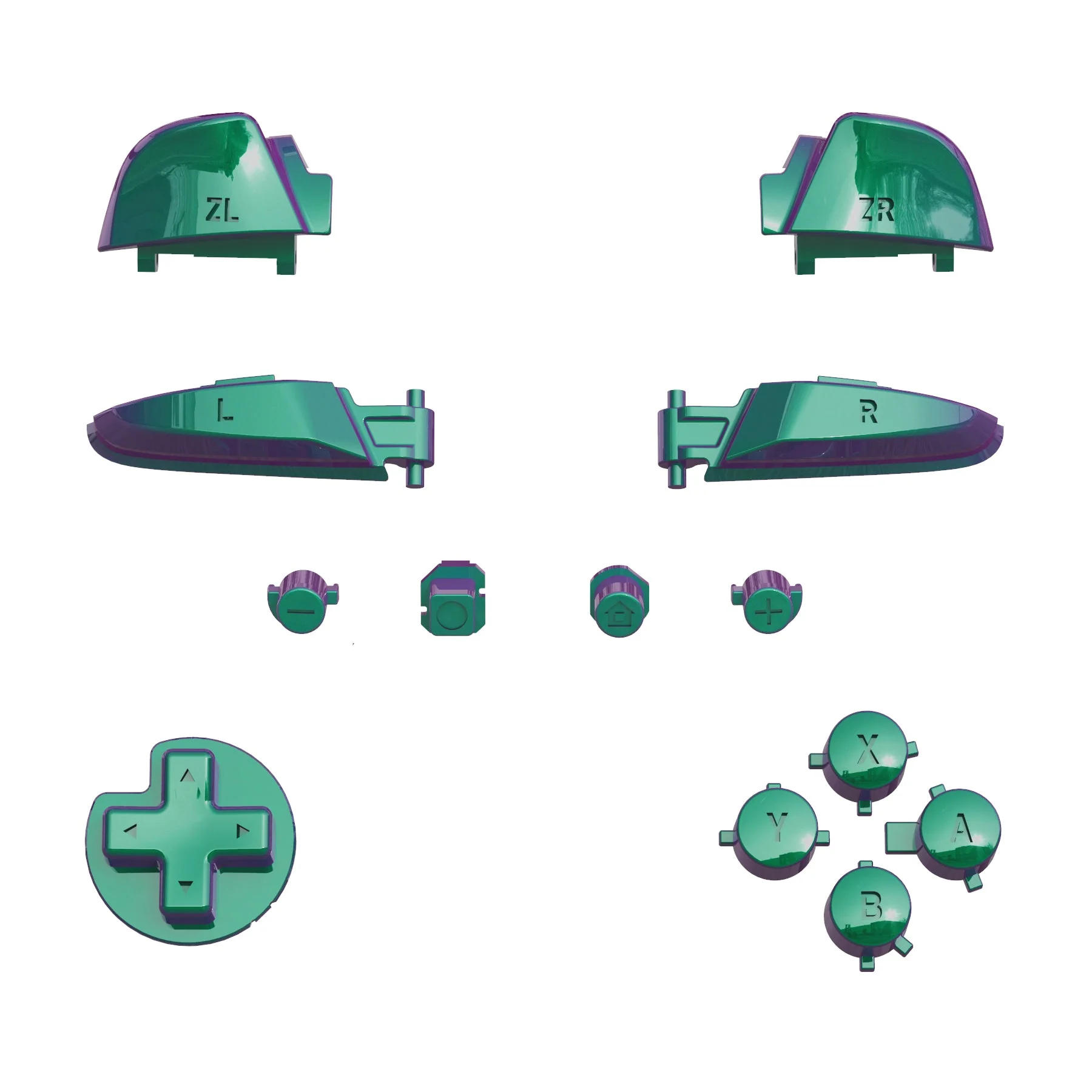 eXtremeRate DIY Replacement Full Set Buttons for Nintendo Switch Pro Controller - Chameleon Green Purple - Image 2