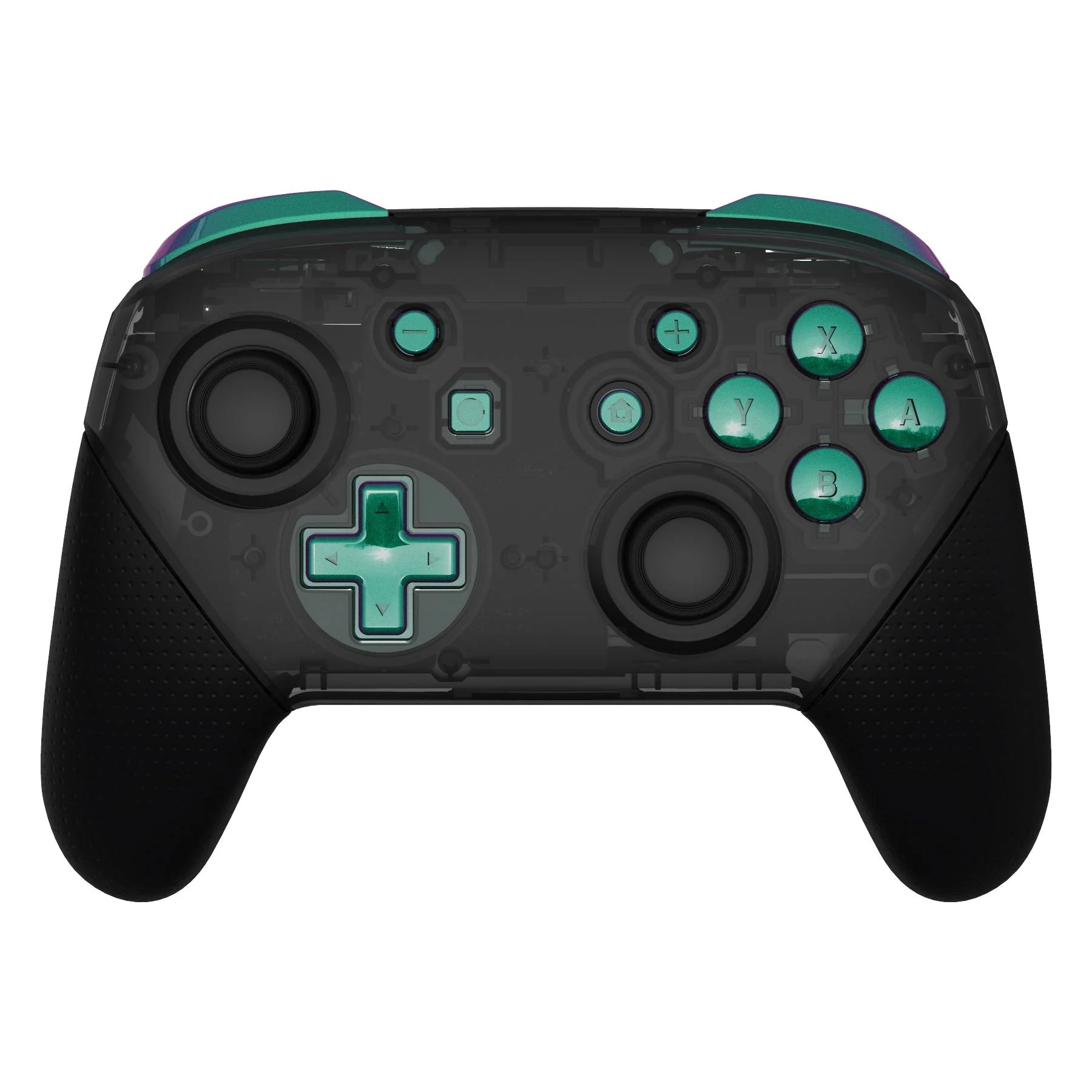 eXtremeRate DIY Replacement Full Set Buttons for Nintendo Switch Pro Controller - Chameleon Green Purple - Image 3