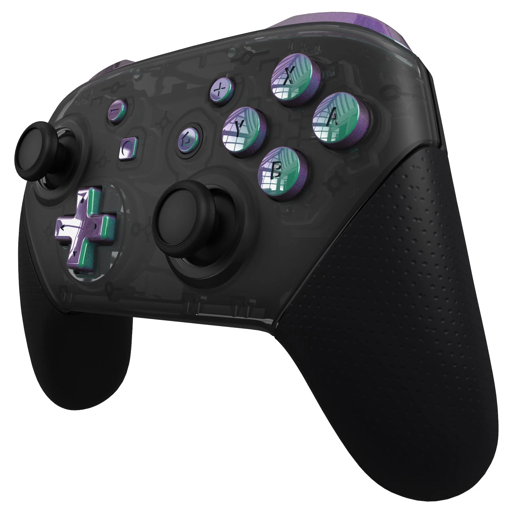 eXtremeRate DIY Replacement Full Set Buttons for Nintendo Switch Pro Controller - Chameleon Green Purple - Image 4