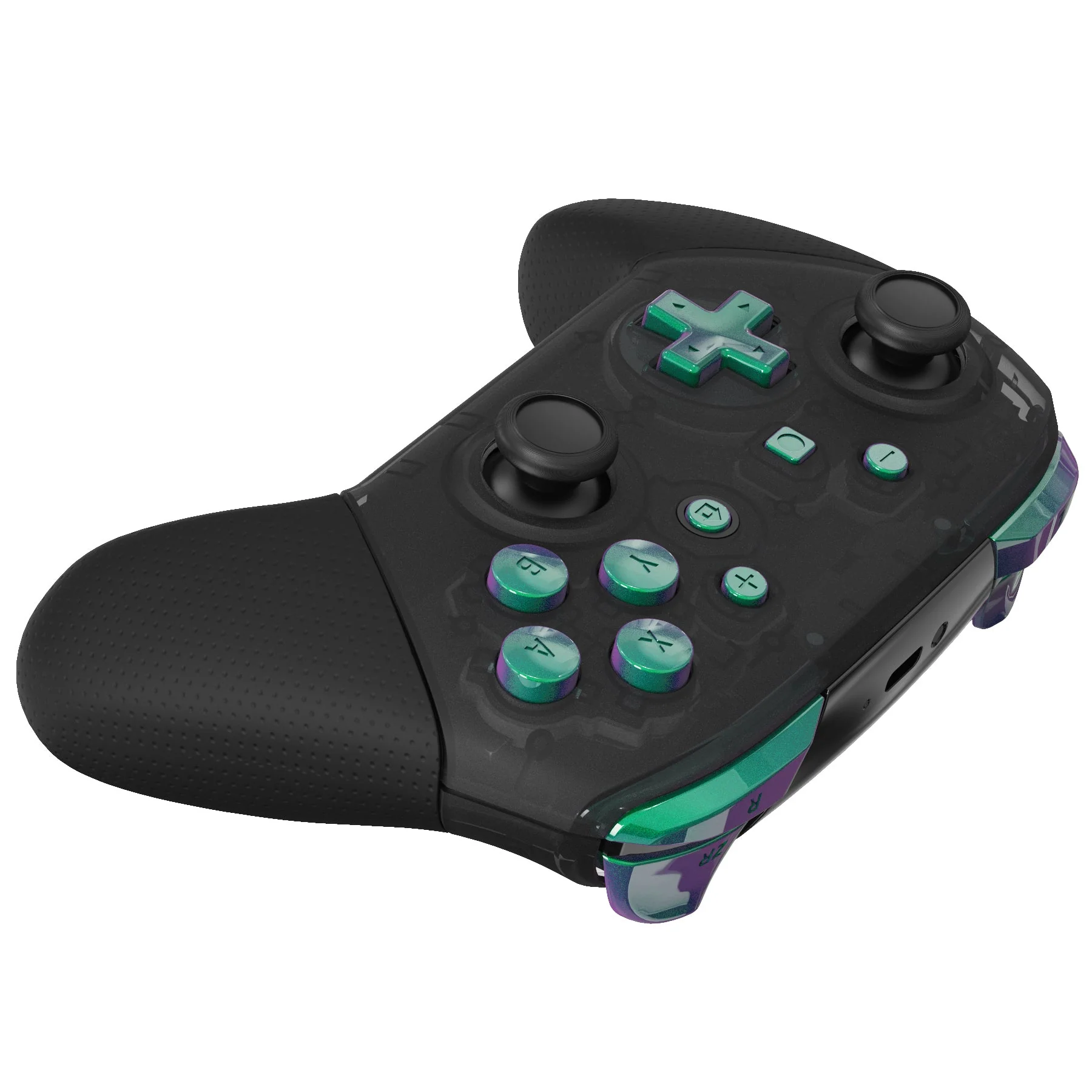 eXtremeRate DIY Replacement Full Set Buttons for Nintendo Switch Pro Controller - Chameleon Green Purple - Image 5