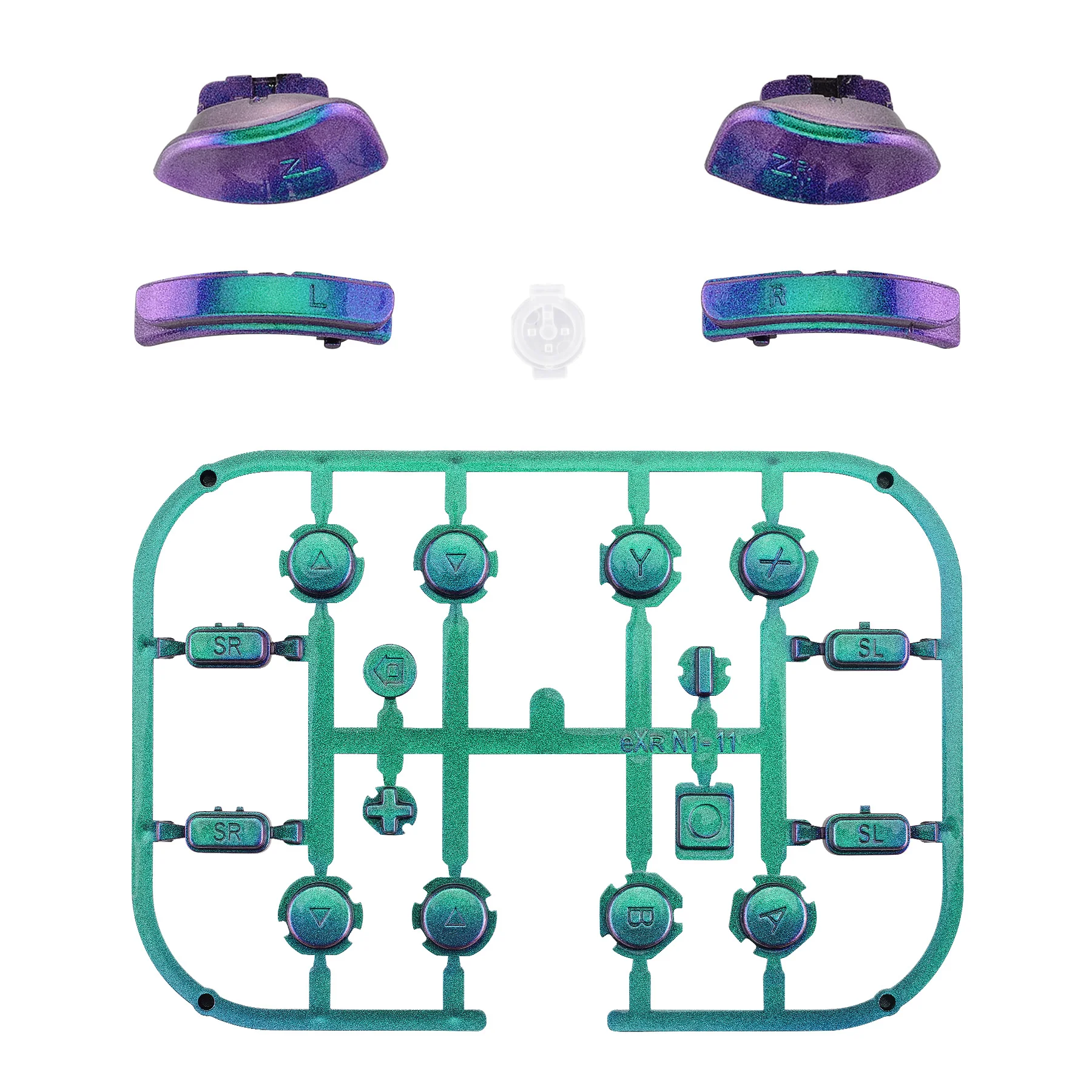 eXtremeRate Replacement Full Set Buttons for Joycon of NS Switch - Chameleon Green Purple - Image 2