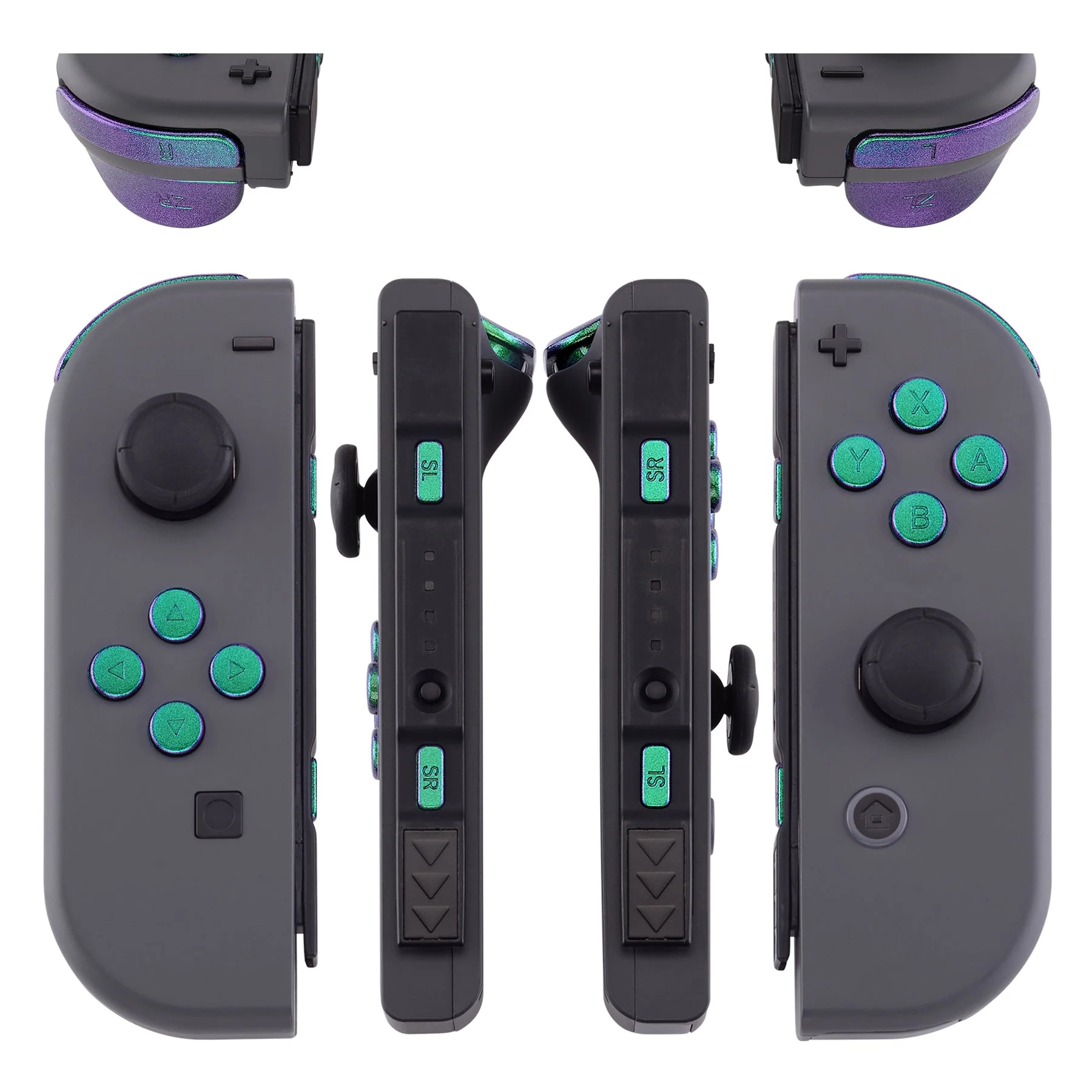 eXtremeRate Replacement Full Set Buttons for Joycon of NS Switch - Chameleon Green Purple - Image 3