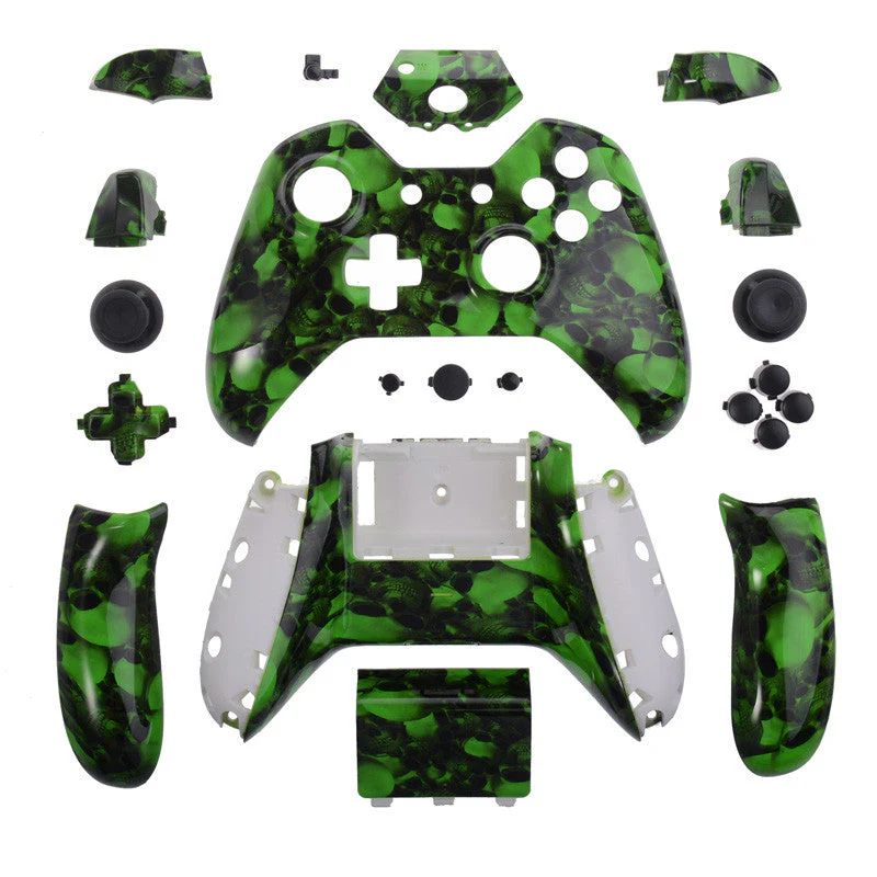 eXtremeRate Replacement Full Set Shells with Buttons for Xbox One Controller - Green Skull - Image 2