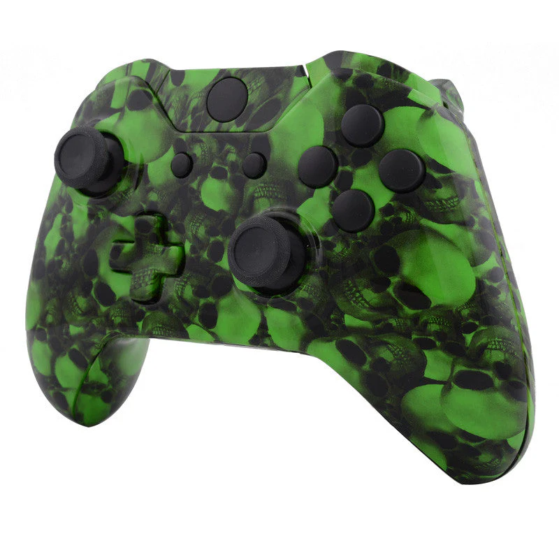 eXtremeRate Replacement Full Set Shells with Buttons for Xbox One Controller - Green Skull - Image 3