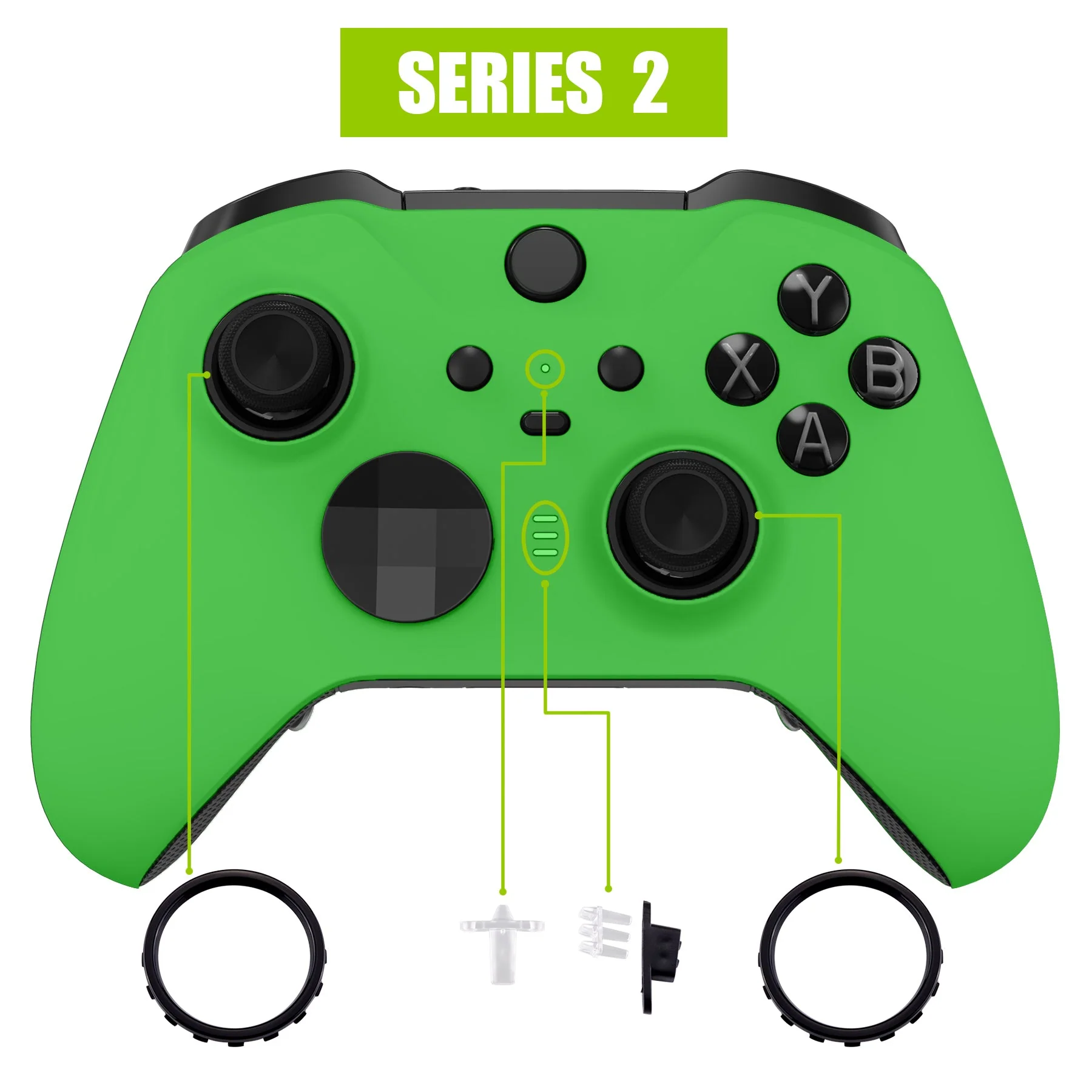 eXtremeRate Replacement Front Housing Shell Case with Accent Rings for Xbox One Elite Series 2 & Elite 2 Core Controller (Model 1797) - Green - Image 4