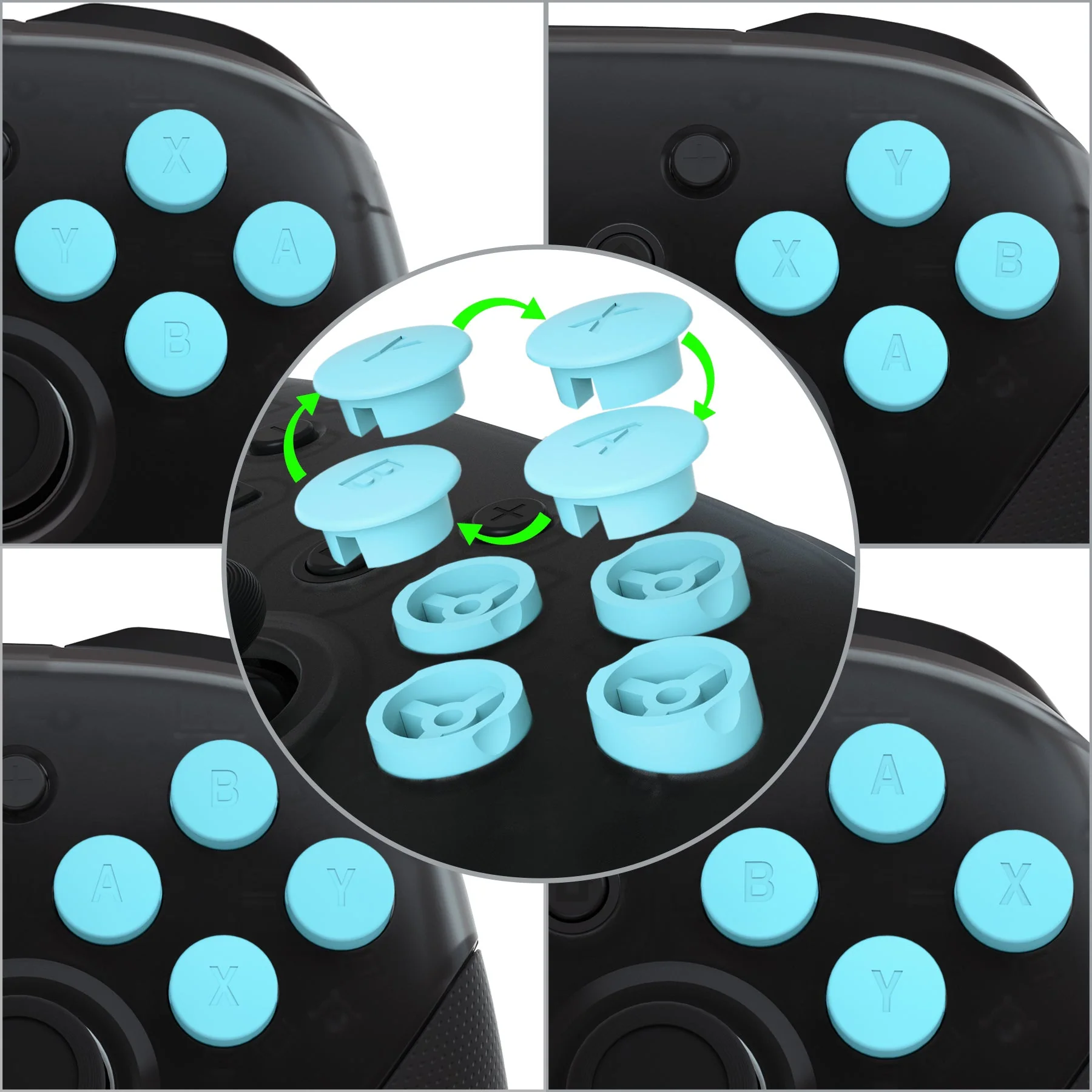 eXtremeRate Replacement Interchangeable ABXY Buttons for Nintendo Switch Pro Controller - Heaven Blue - Image 2