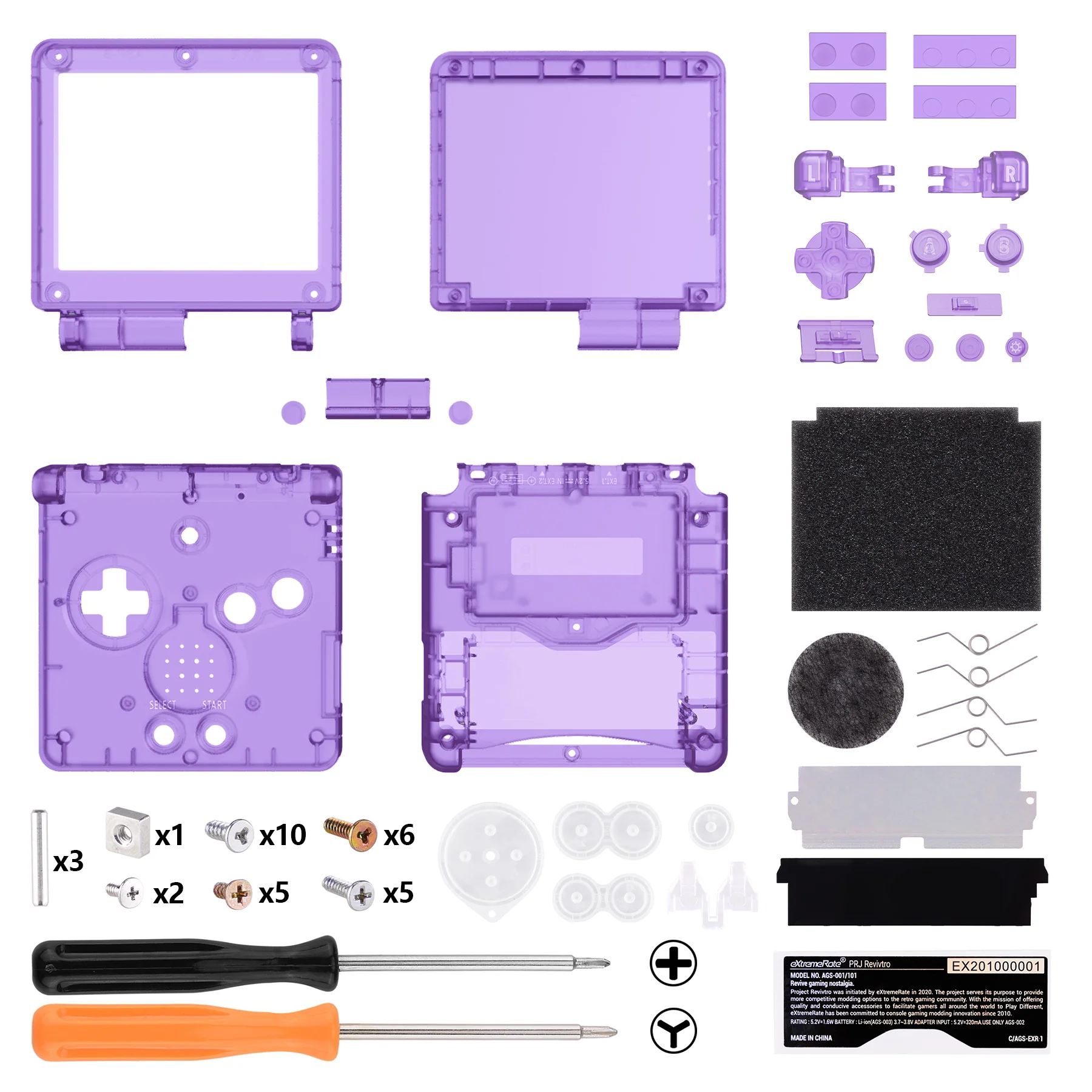 eXtremeRate IPS Ready Upgraded Replacement Full Set Shells with Buttons for Gameboy Advance SP GBA SP, Compatible with Both IPS & Standard LCD - Clear Atomic Purple - Image 2
