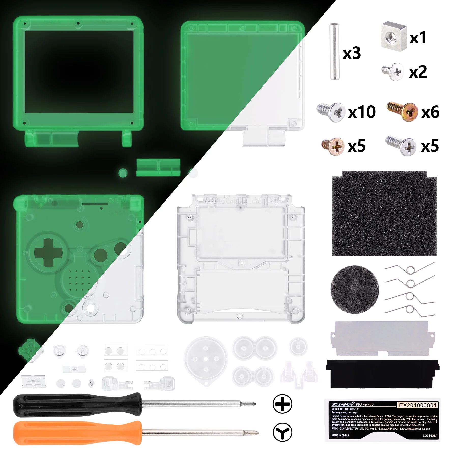 eXtremeRate IPS Ready Upgraded Replacement Full Set Shells with Buttons for Gameboy Advance SP GBA SP, Compatible with Both IPS & Standard LCD - Glow in Dark - Green - Image 2