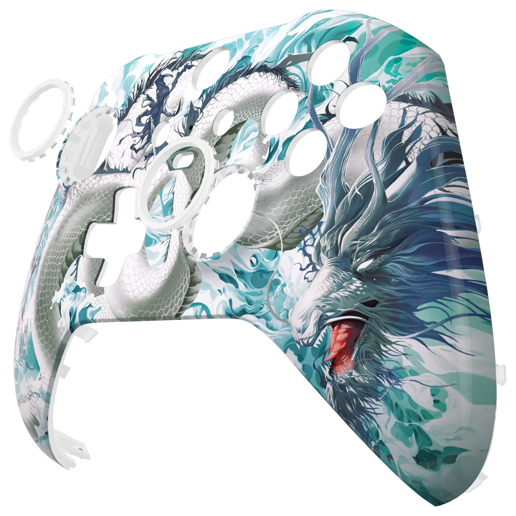 eXtremeRate Replacement Front Housing Shell Case with Accent Rings for Xbox One Elite Series 2 & Elite 2 Core Controller (Model 1797) - Jade Dragon - Cloud Dominator - Image 9