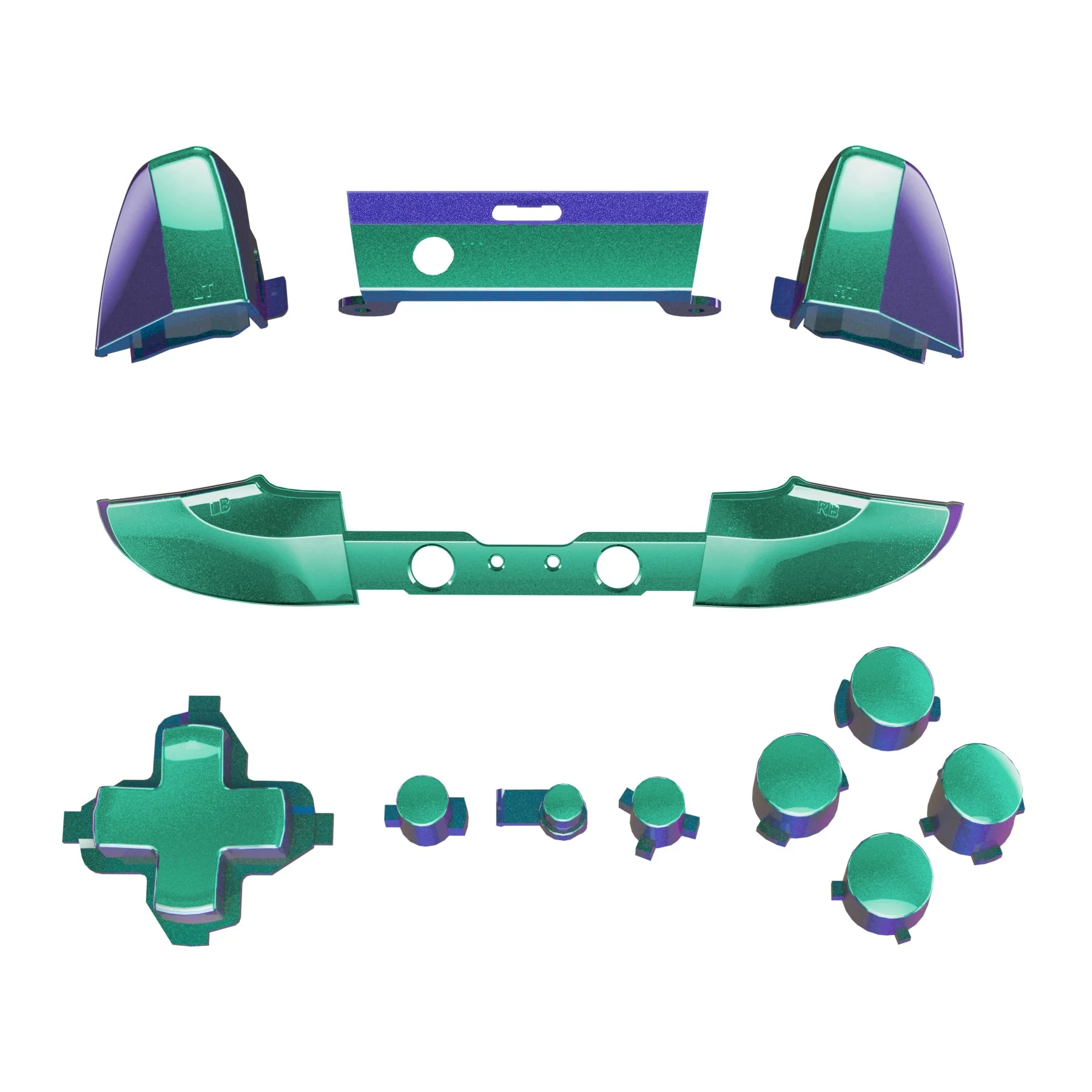 eXtremeRate Replacement Full Set Buttons for Xbox One X & S Controller (Model 1708) - Chameleon Green Purple - Image 2