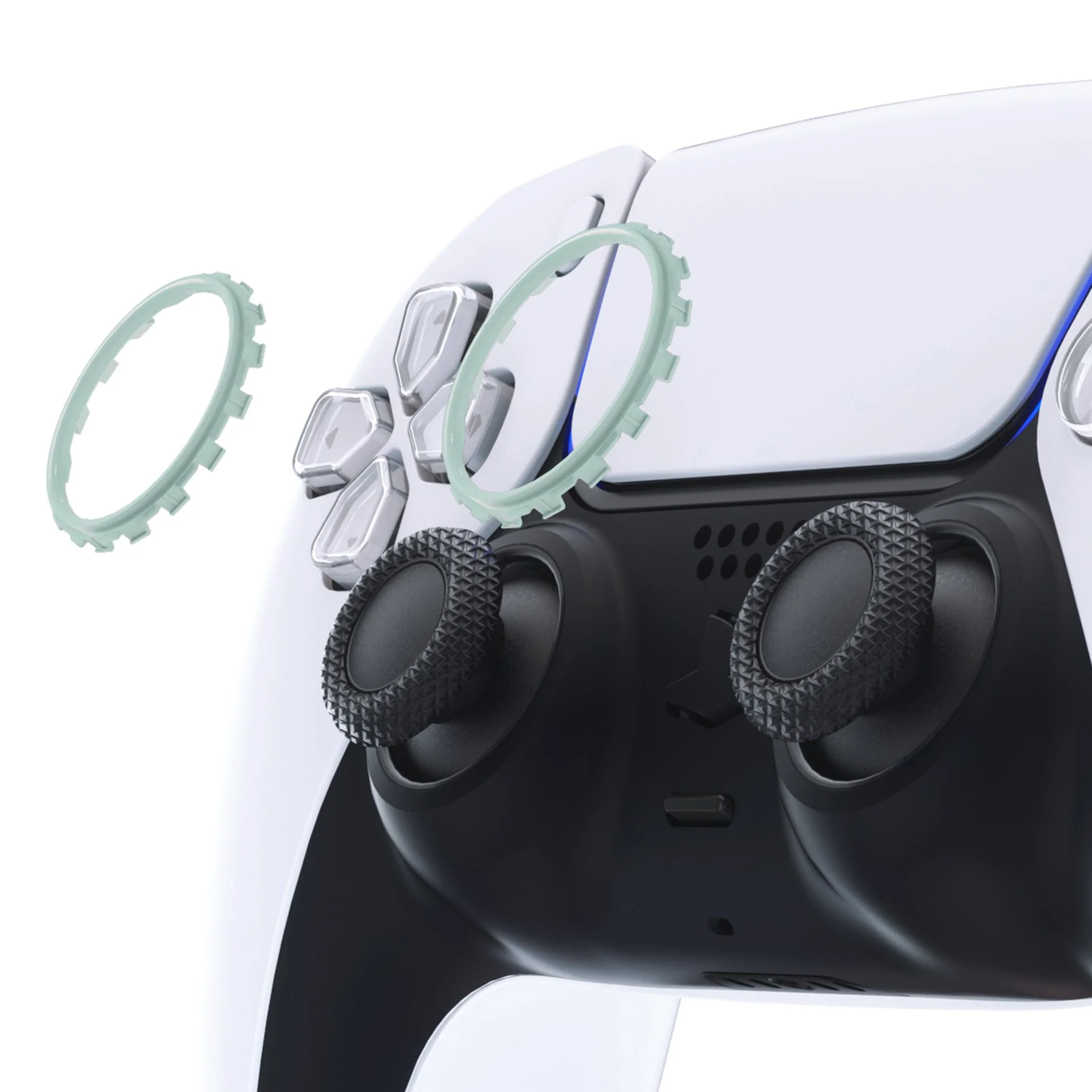 eXtremeRate Custom Replacement Accent Rings for PS5 Controller - Light Cyan - Image 4