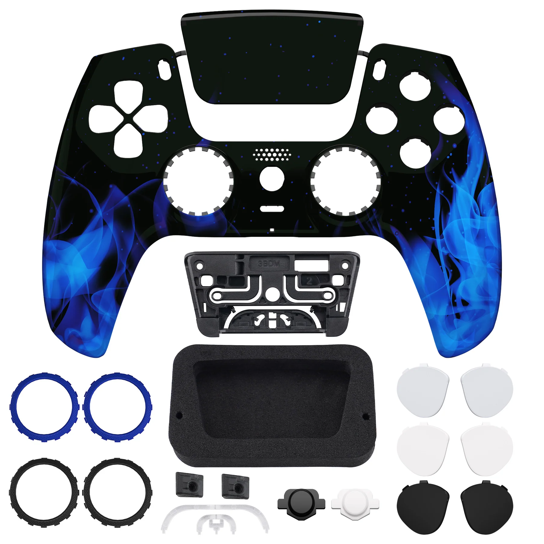 eXtremeRate LUNA Redesigned Replacement Front Shell with Touchpad Compatible with PS5 Controller BDM-010/020/030/040/050/060 - Blue Flame - Image 4
