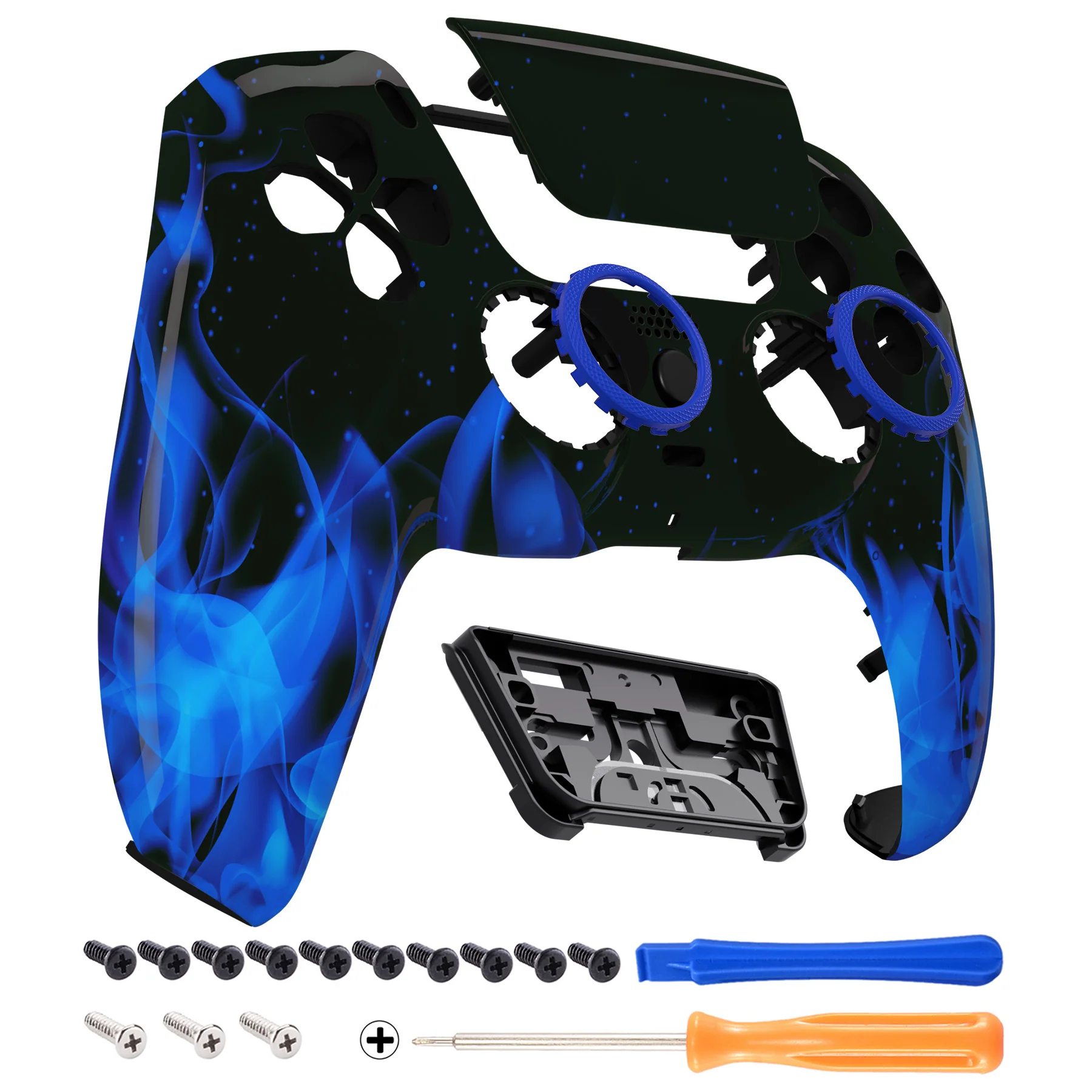 eXtremeRate LUNA Redesigned Replacement Front Shell with Touchpad Compatible with PS5 Controller BDM-010/020/030/040/050/060 - Blue Flame - Image 8