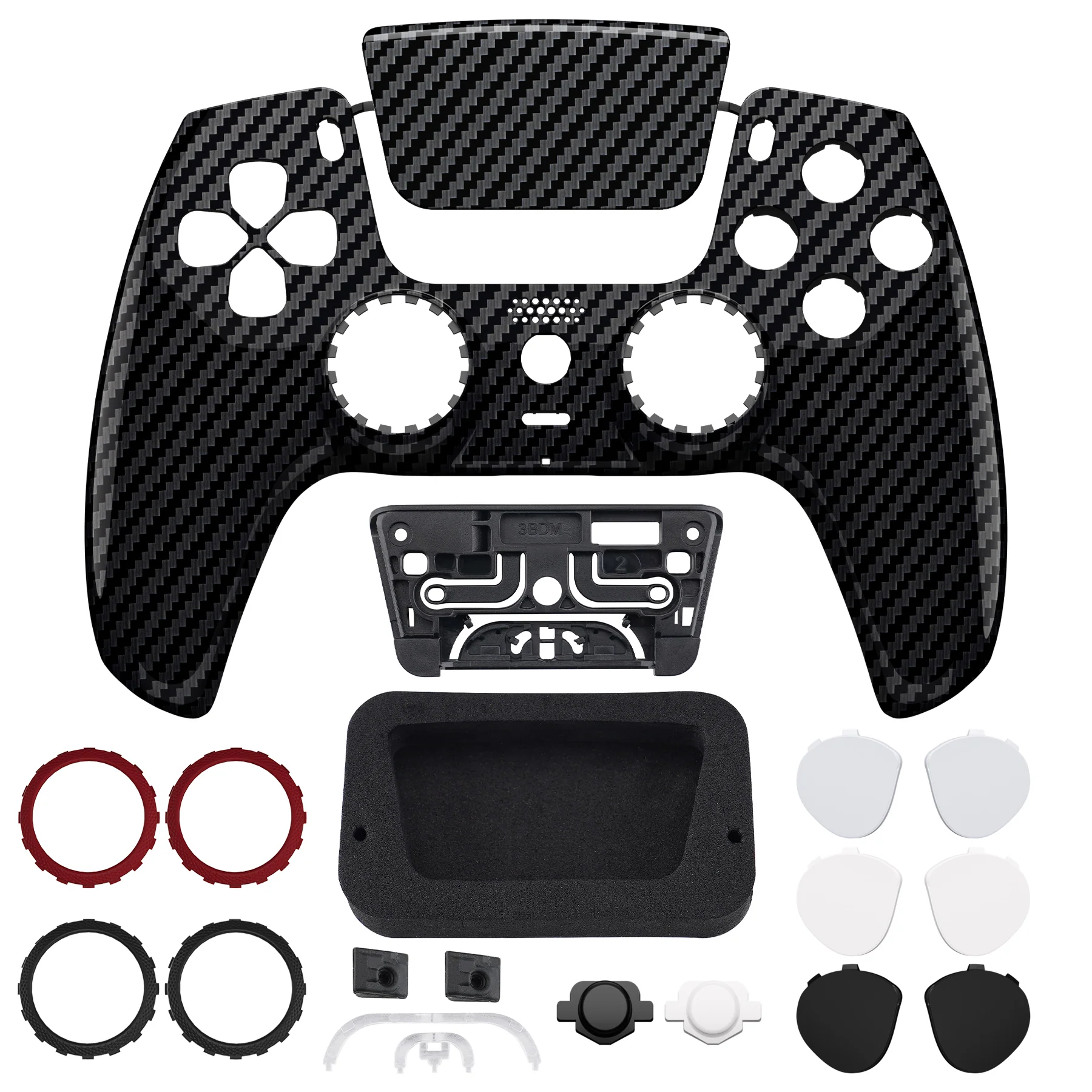 eXtremeRate LUNA Redesigned Replacement Front Shell with Touchpad Compatible with PS5 Controller BDM-010/020/030/040/050 - Graphite Carbon Fiber - Image 4