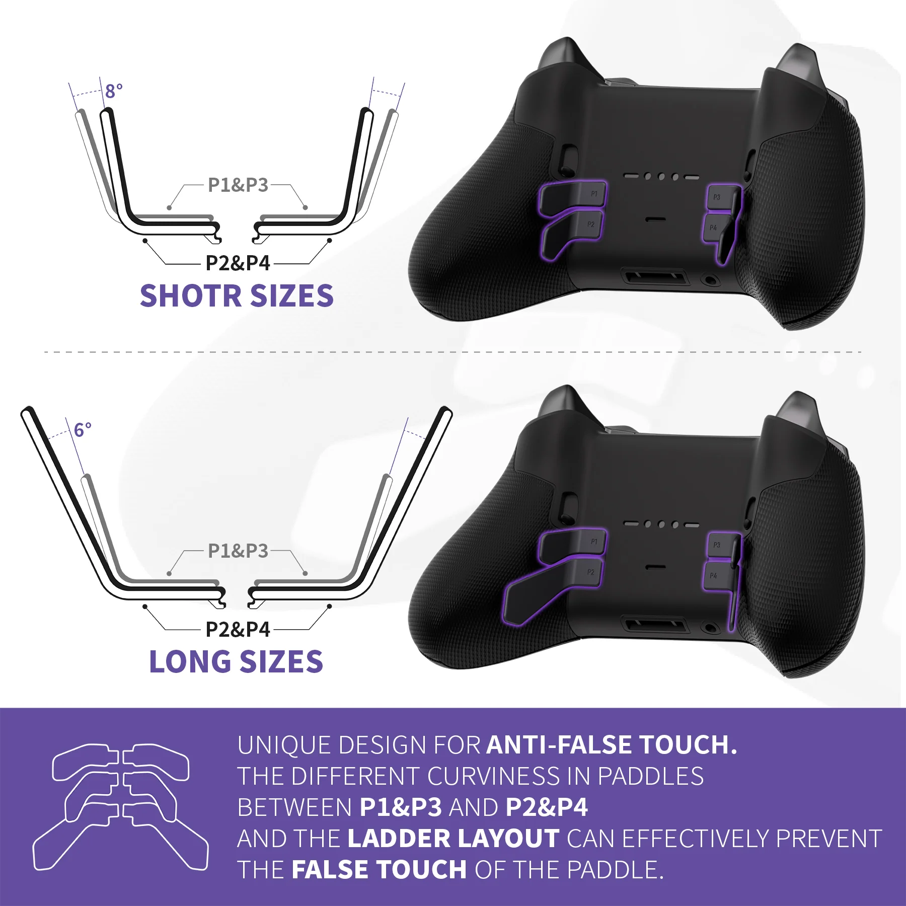 eXtremeRate 6 in 1 Metalic Replacement Interchangeable Swift Back Paddles for Xbox One Elite & Xbox Elite Series 2 & Elite 2 Core Controller - Black - Image 3