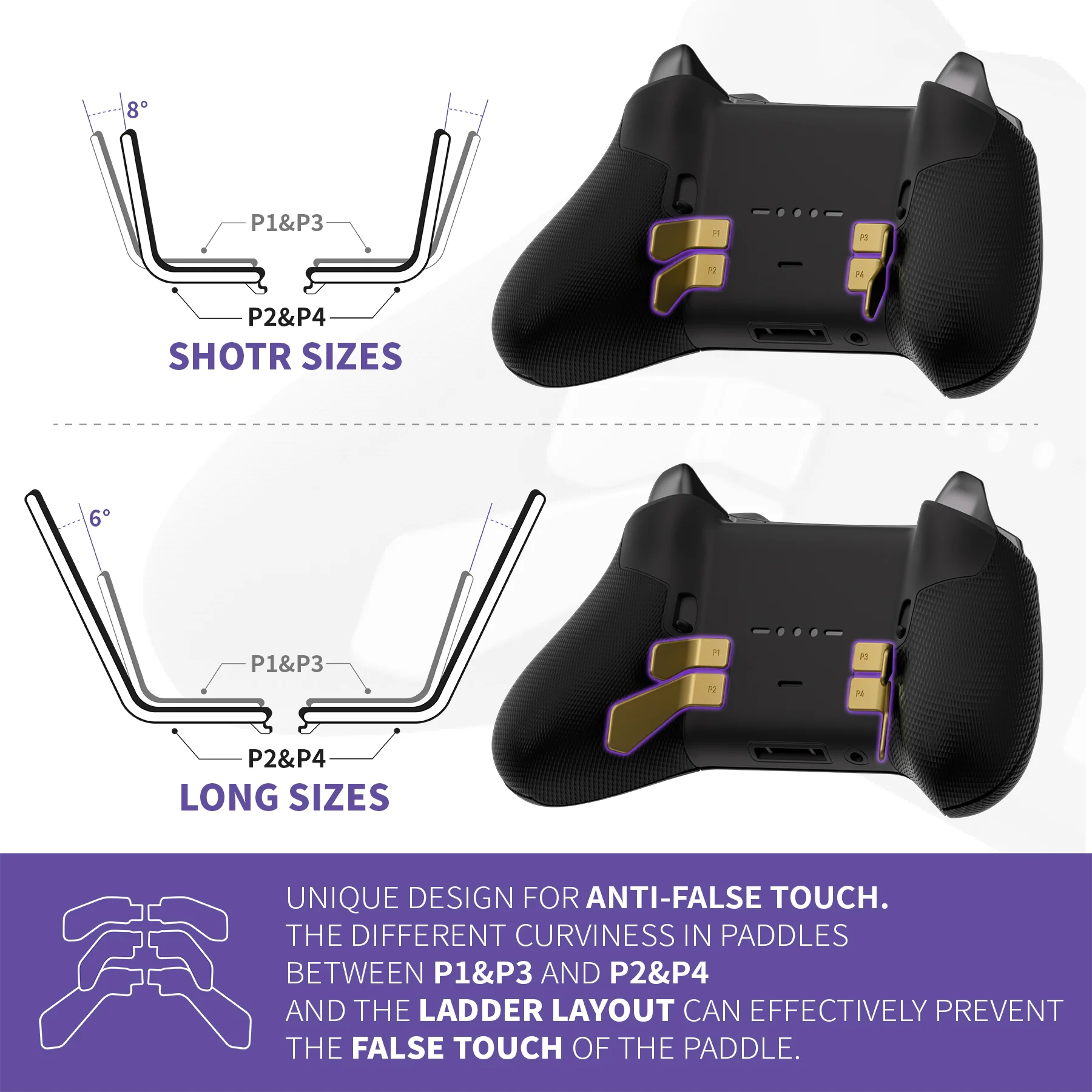 eXtremeRate 6 in 1 Metalic Replacement Interchangeable Swift Back Paddles for Xbox One Elite & Xbox Elite Series 2 & Elite 2 Core Controller - Hero Gold - Image 3