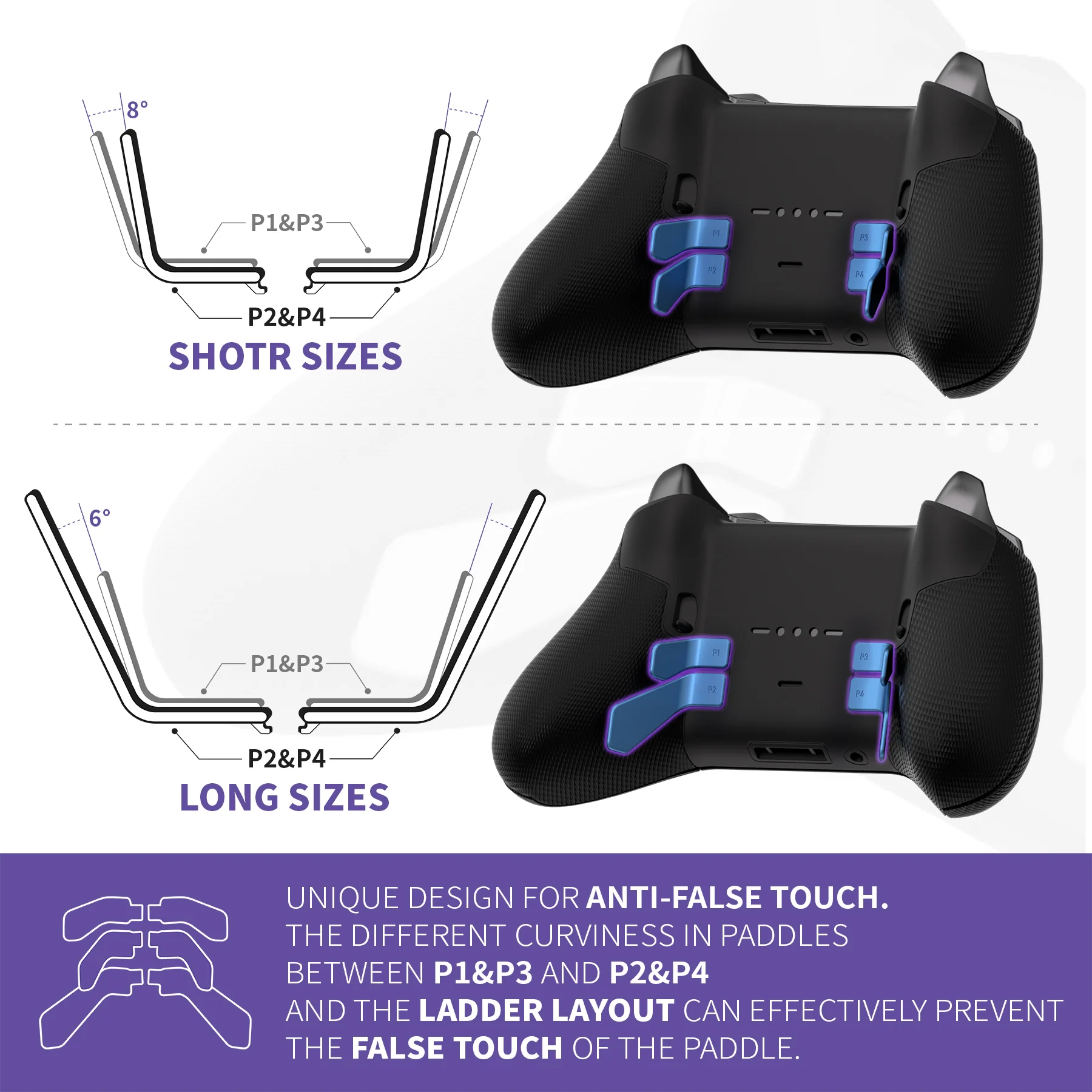 eXtremeRate 6 in 1 Metalic Replacement Interchangeable Swift Back Paddles for Xbox One Elite & Xbox Elite Series 2 & Elite 2 Core Controller - Neptune Blue - Image 3