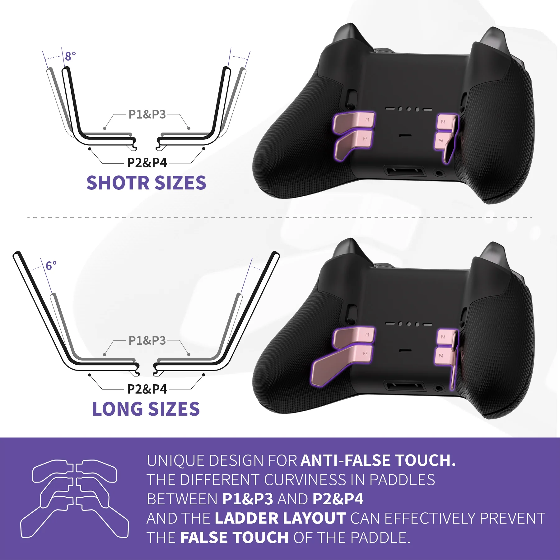 eXtremeRate 6 in 1 Metalic Replacement Interchangeable Swift Back Paddles for Xbox One Elite & Xbox Elite Series 2 & Elite 2 Core Controller - Rose Gold - Image 3