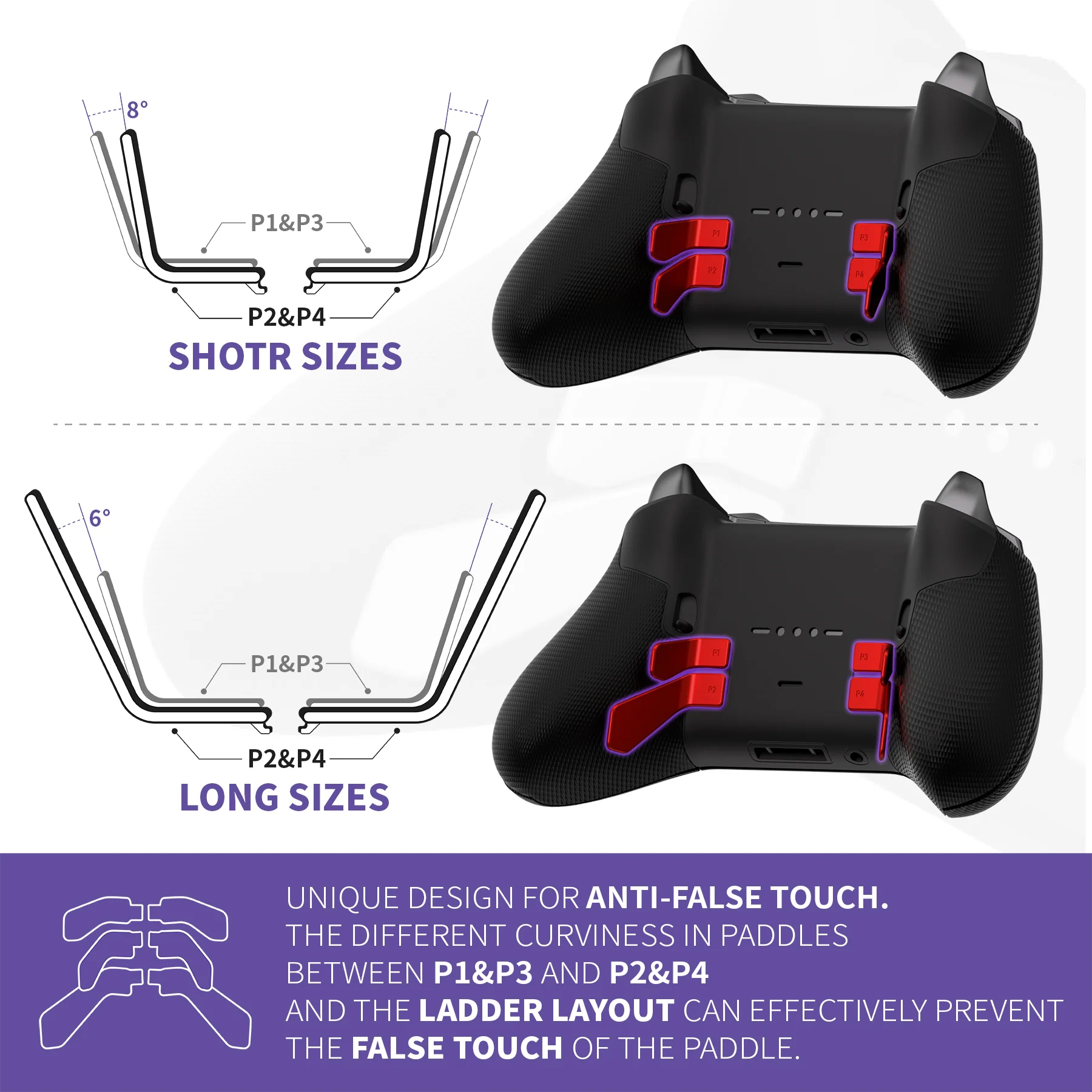 eXtremeRate 6 in 1 Metalic Replacement Interchangeable Swift Back Paddles for Xbox One Elite & Xbox Elite Series 2 & Elite 2 Core Controller - Scarlet Red - Image 3