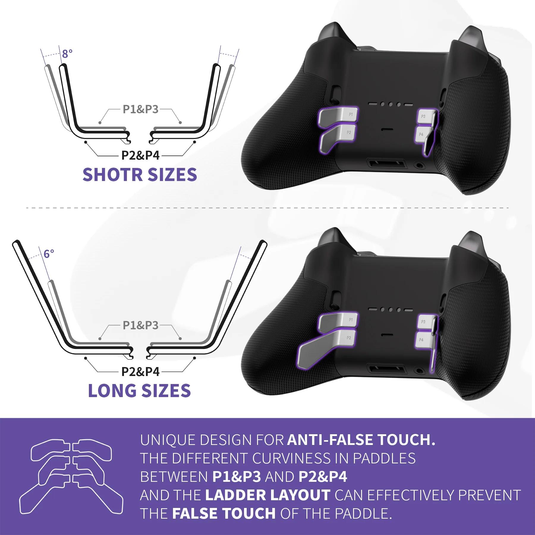 eXtremeRate 6 in 1 Metalic Replacement Interchangeable Swift Back Paddles for Xbox One Elite & Xbox Elite Series 2 & Elite 2 Core Controller - Silver - Image 3