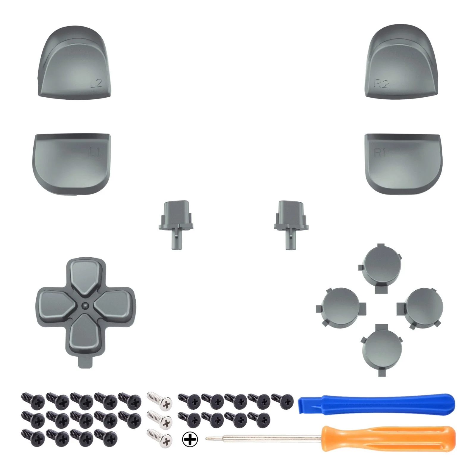 eXtremeRate Replacement Full Set Buttons Compatible with PS5 Controller BDM-010/020 - Metallic Steel Gray - Image 8