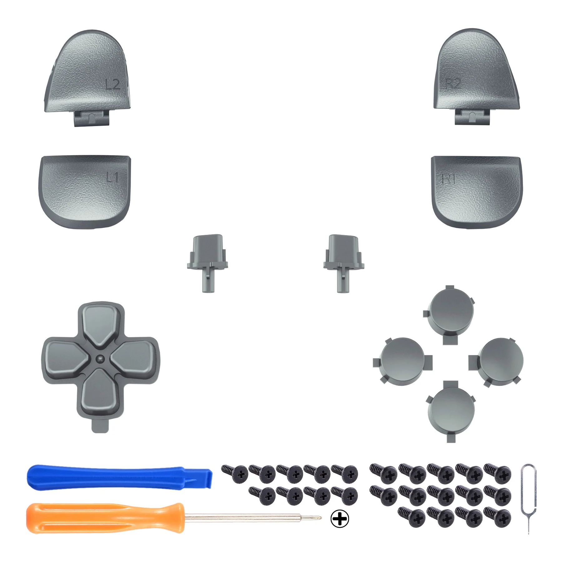 eXtremeRate Replacement Full Set Buttons Compatible with PS5 Controller BDM-030/040/050/060 - Metallic Steel Gray - Image 2
