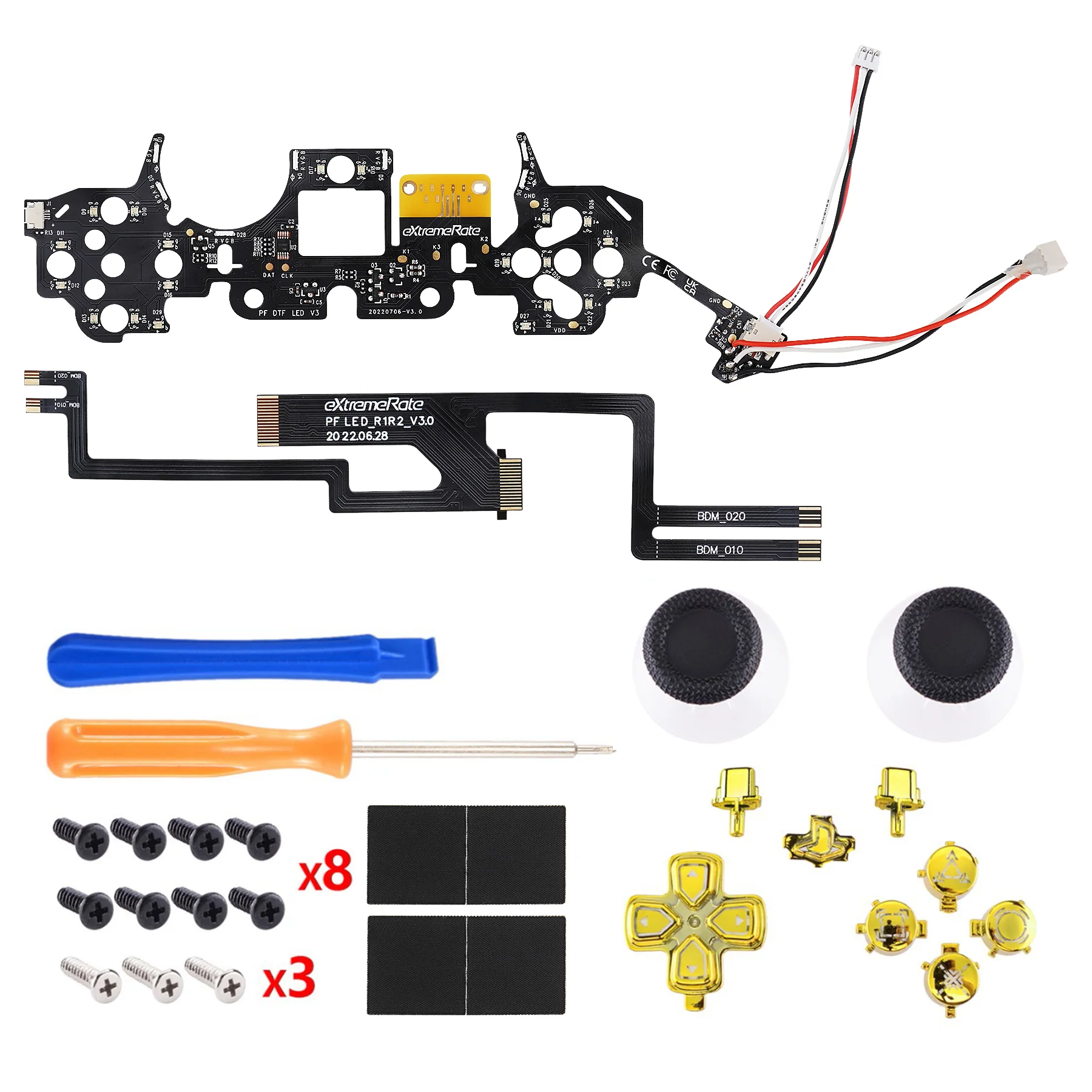 eXtremeRate Multi-Colors Luminated Buttons DTF V3 LED Kit for PS5 Controlle BDM-010/020 - Chrome Gold - Image 10