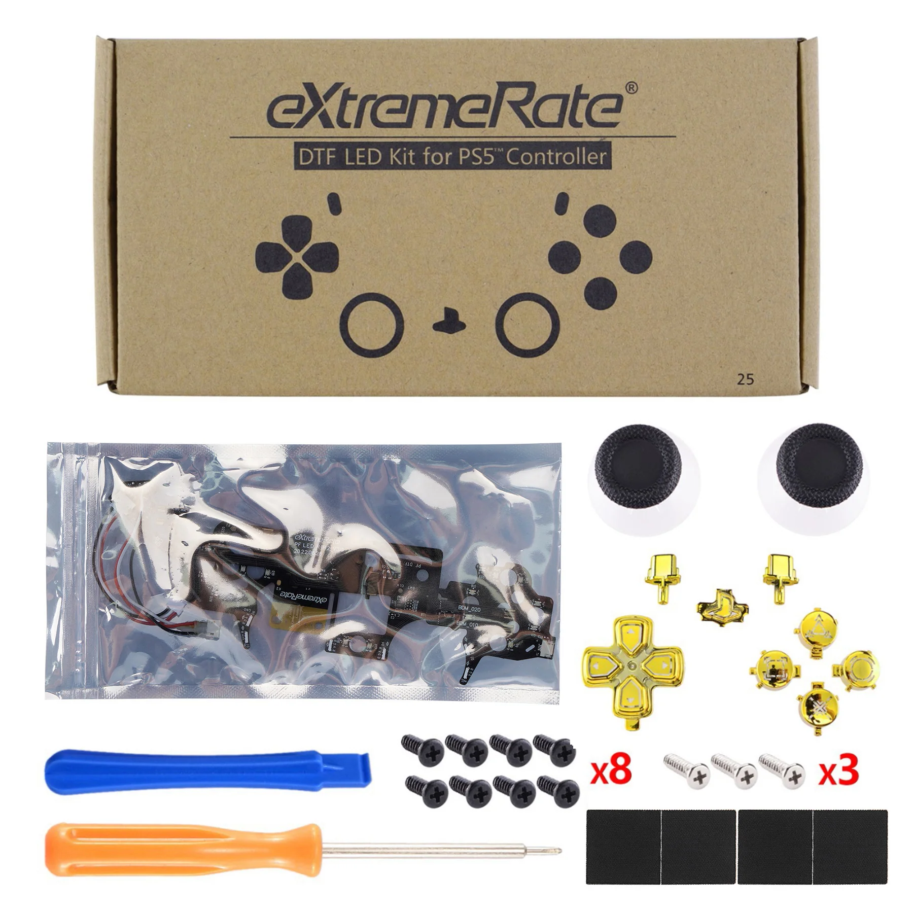 eXtremeRate Multi-Colors Luminated Buttons DTF V3 LED Kit for PS5 Controlle BDM-010/020 - Chrome Gold - Image 4