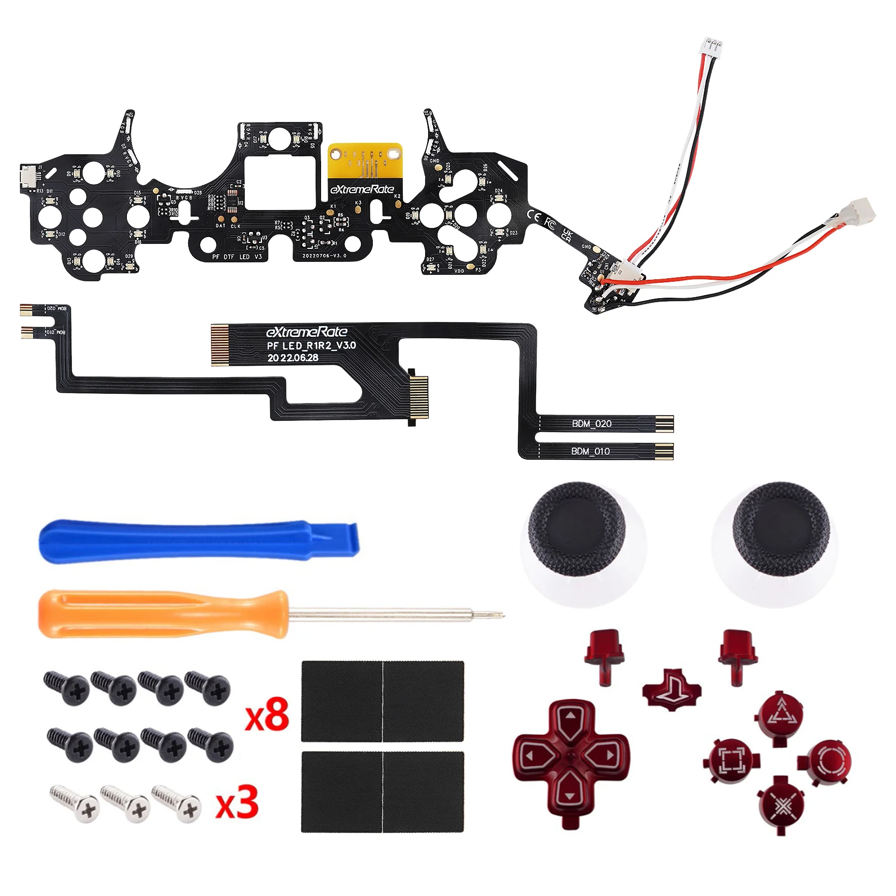 eXtremeRate Multi-Colors Luminated Buttons DTF V3 LED Kit for PS5 Controlle BDM-010/020 - Scarlet Red - Image 10