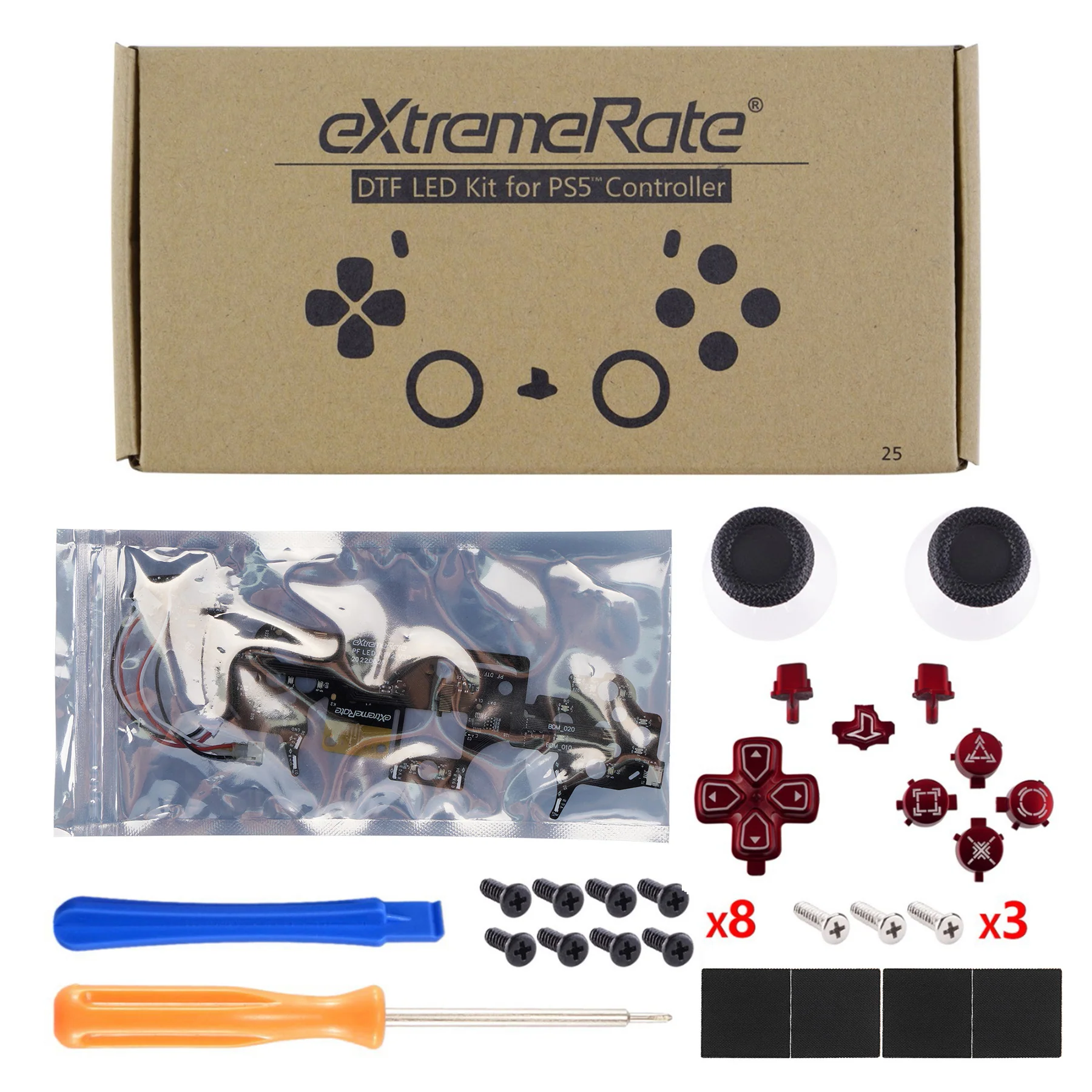 eXtremeRate Multi-Colors Luminated Buttons DTF V3 LED Kit for PS5 Controlle BDM-010/020 - Scarlet Red - Image 4