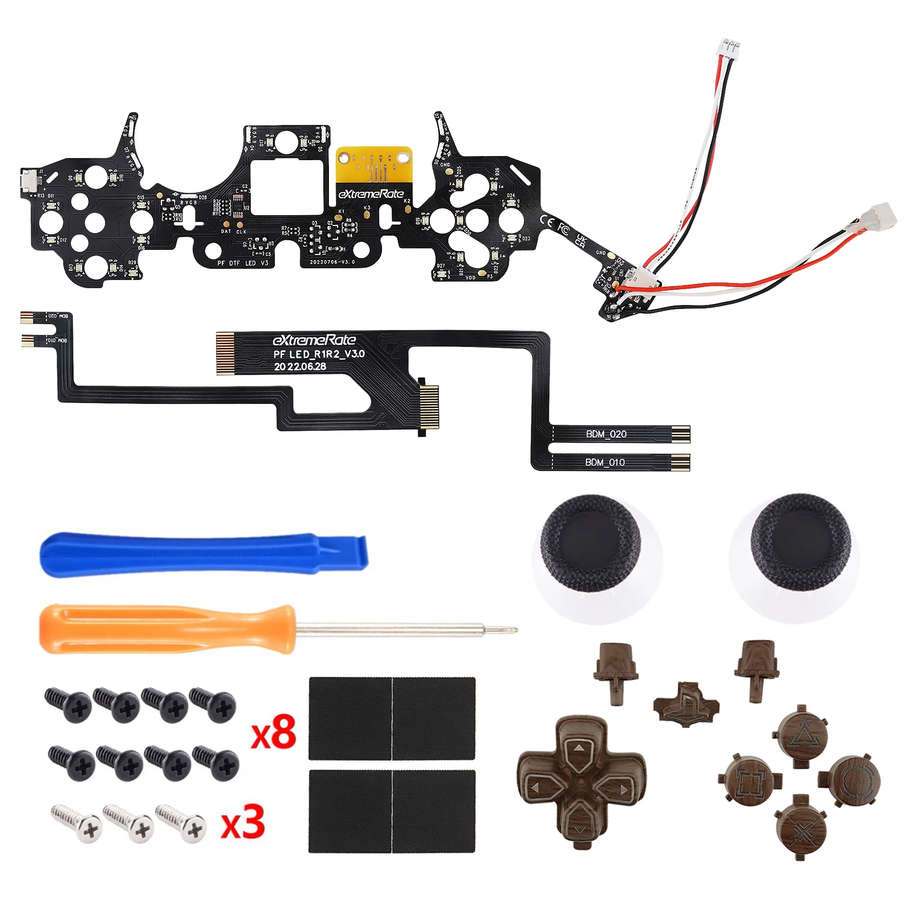 eXtremeRate Multi-Colors Luminated Buttons DTF V3 LED Kit for PS5 Controlle BDM-010/020 - Wood Grain - Image 4