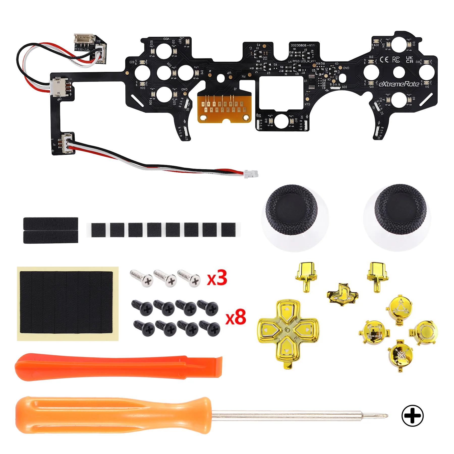 eXtremeRate Multi-Colors Luminated Buttons DTF V3 LED Kit for PS5 Controller BDM-030/040/050 - Chrome Gold - Image 8