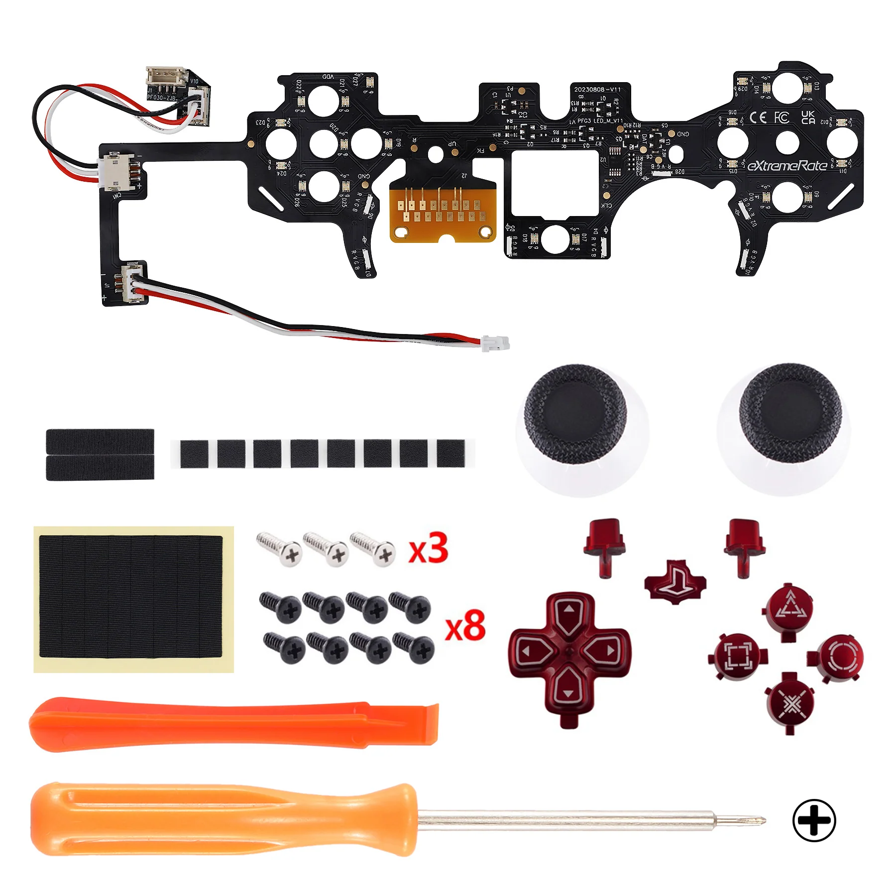eXtremeRate Multi-Colors Luminated Buttons DTF V3 LED Kit for PS5 Controller BDM-030/040/050 - Scarlet Red - Image 8