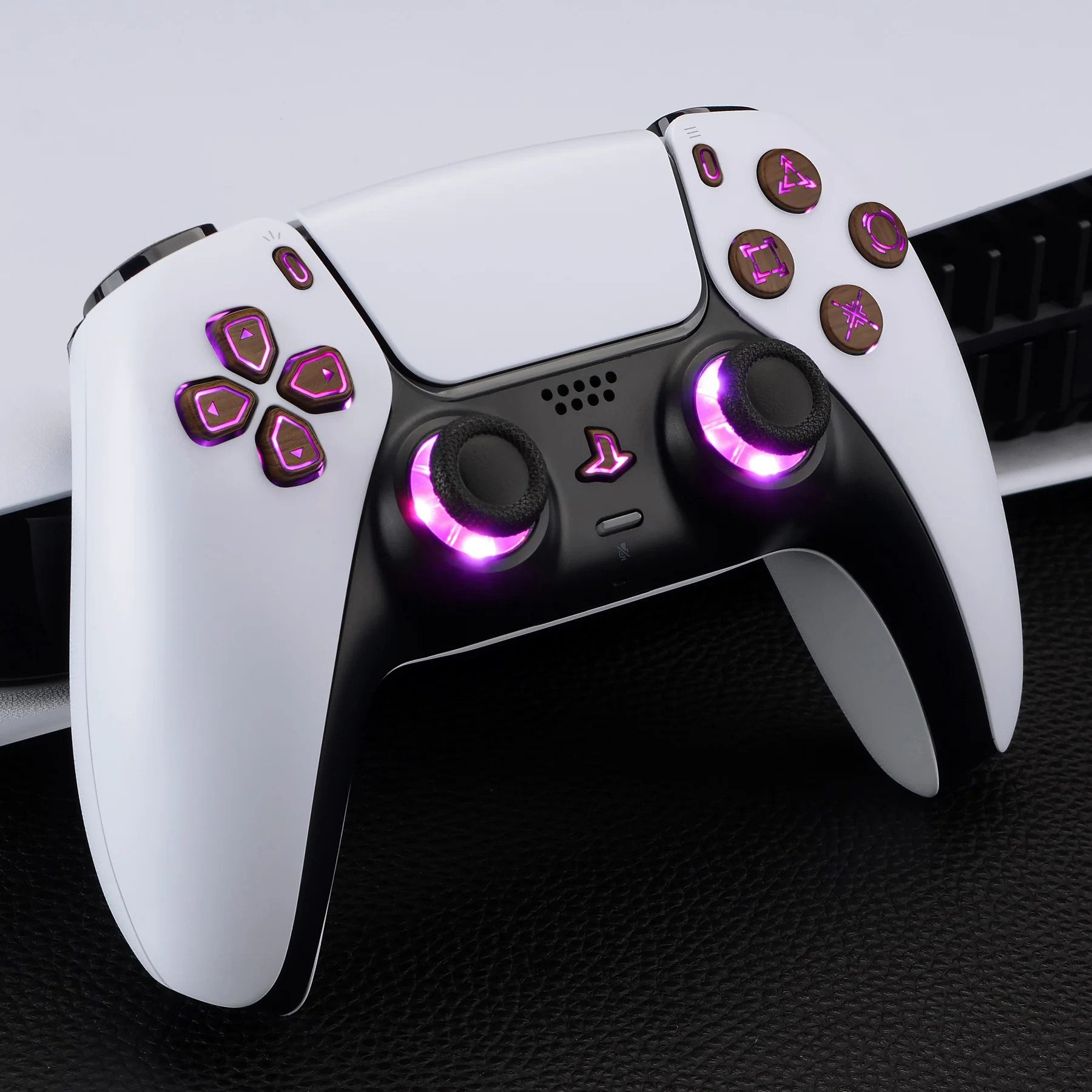 eXtremeRate Multi-Colors Luminated Buttons DTF V3 LED Kit for PS5 Controller BDM-030/040/050 - Wood Grain - Image 2