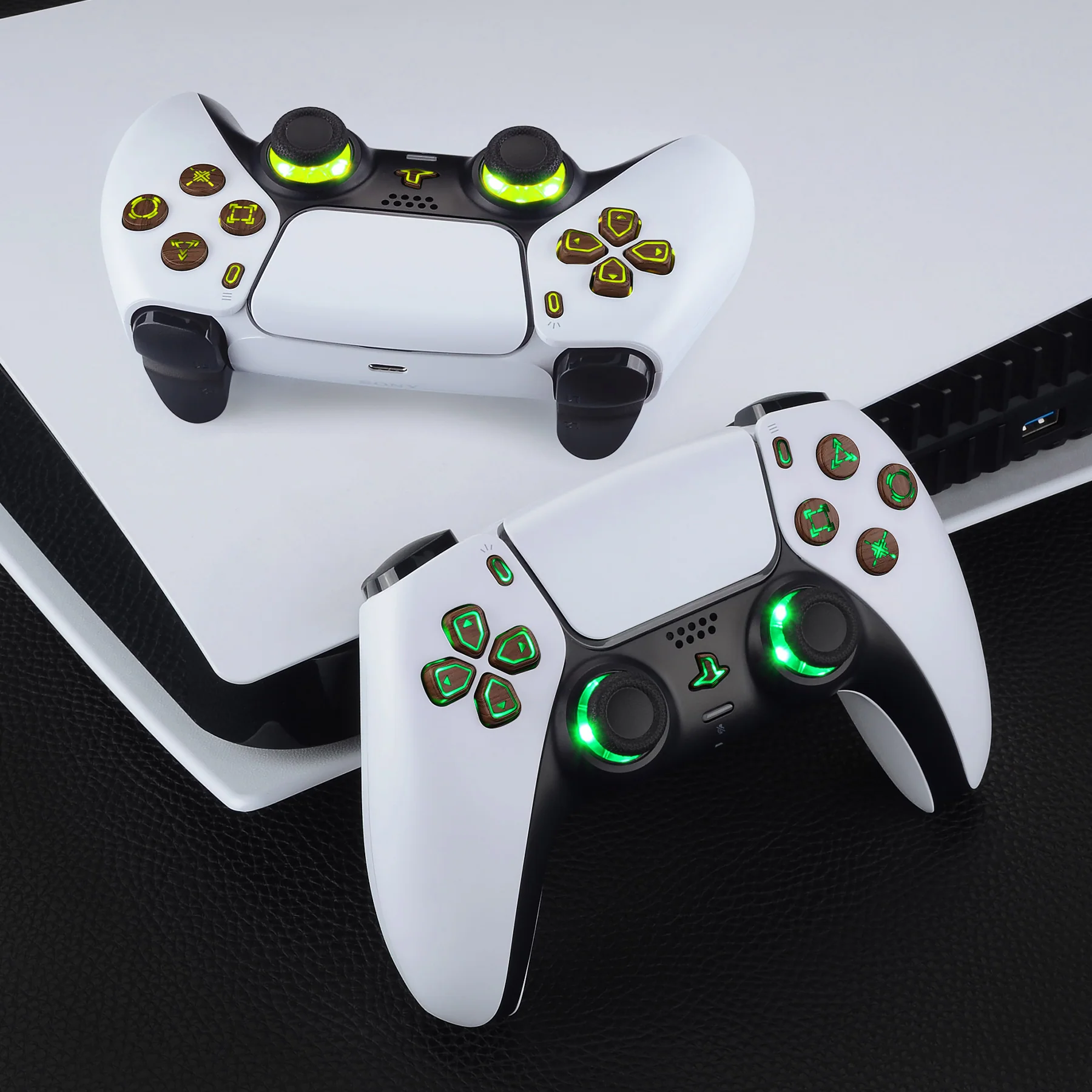 eXtremeRate Multi-Colors Luminated Buttons DTF V3 LED Kit for PS5 Controller BDM-030/040/050 - Wood Grain - Image 5