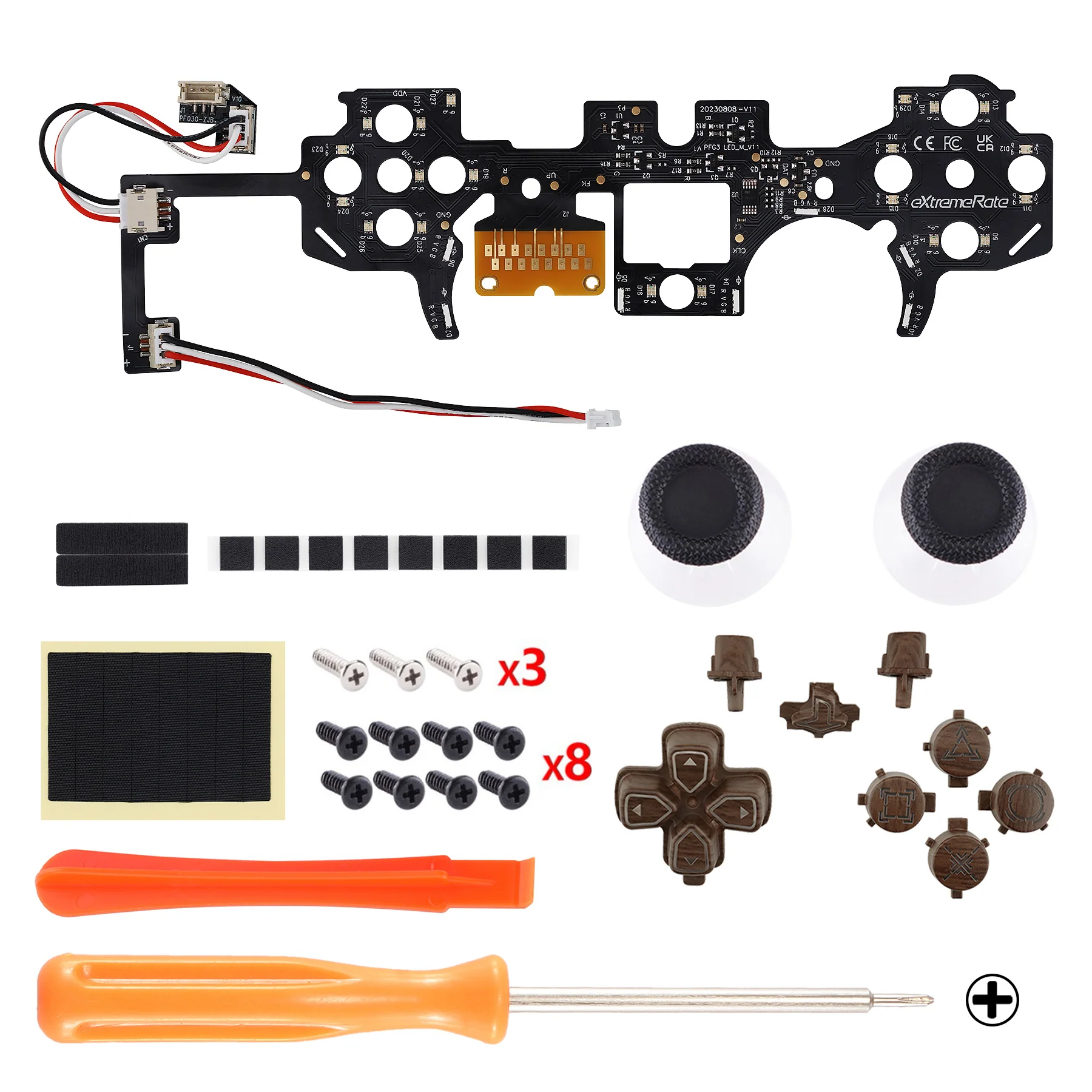 eXtremeRate Multi-Colors Luminated Buttons DTF V3 LED Kit for PS5 Controller BDM-030/040/050 - Wood Grain - Image 8