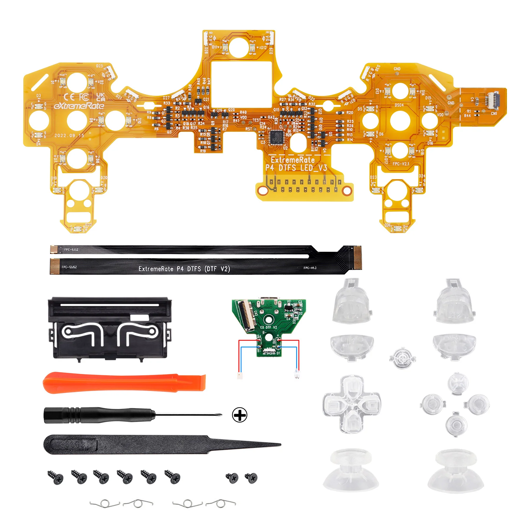 eXtremeRate Multi-Colors Luminated Buttons DTFS LED Kit for PS4 CUH-ZCT2 Controller - Clear - Image 5