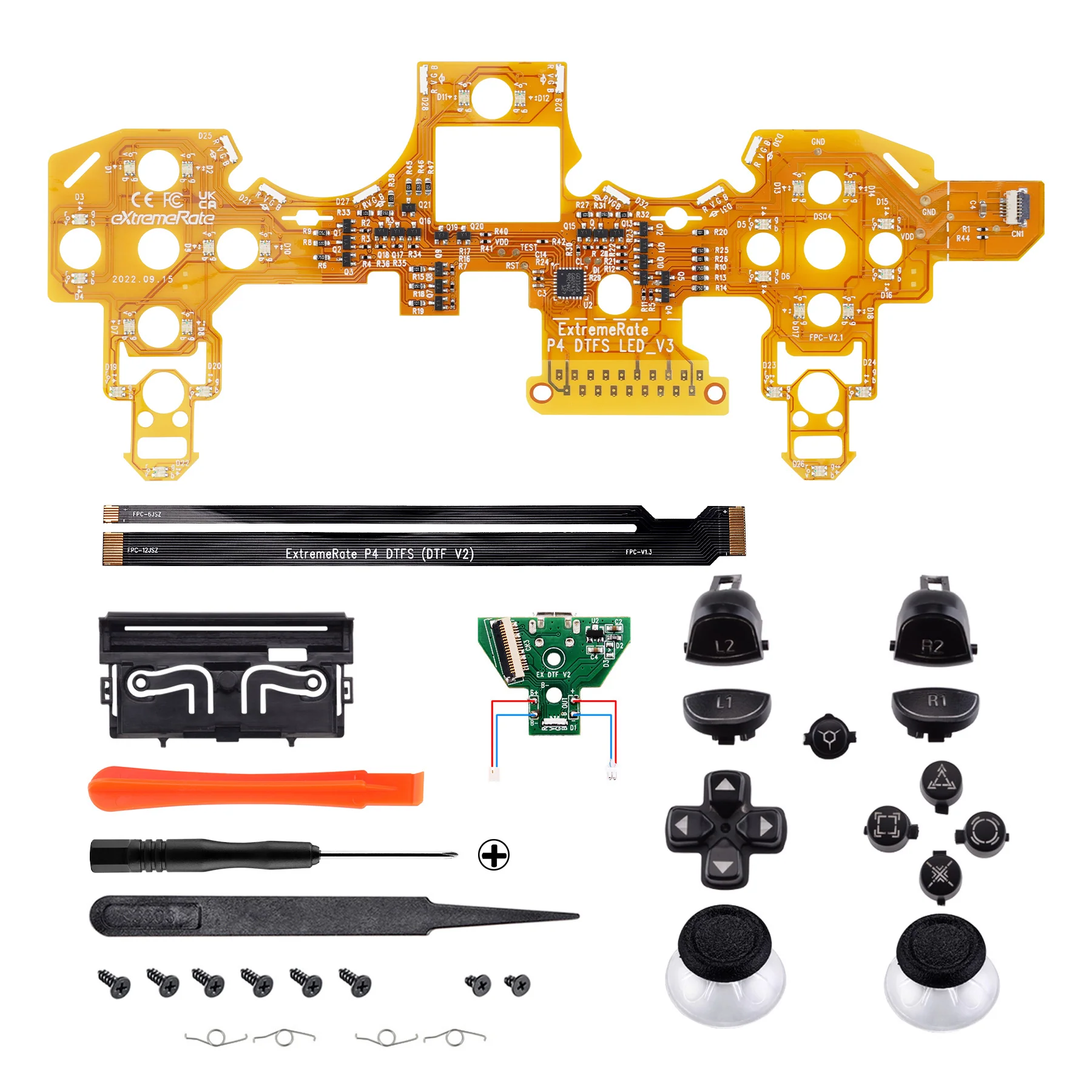 eXtremeRate Multi-Colors Luminated Buttons DTFS LED Kit for PS4 CUH-ZCT2 Controller - Black - Image 5