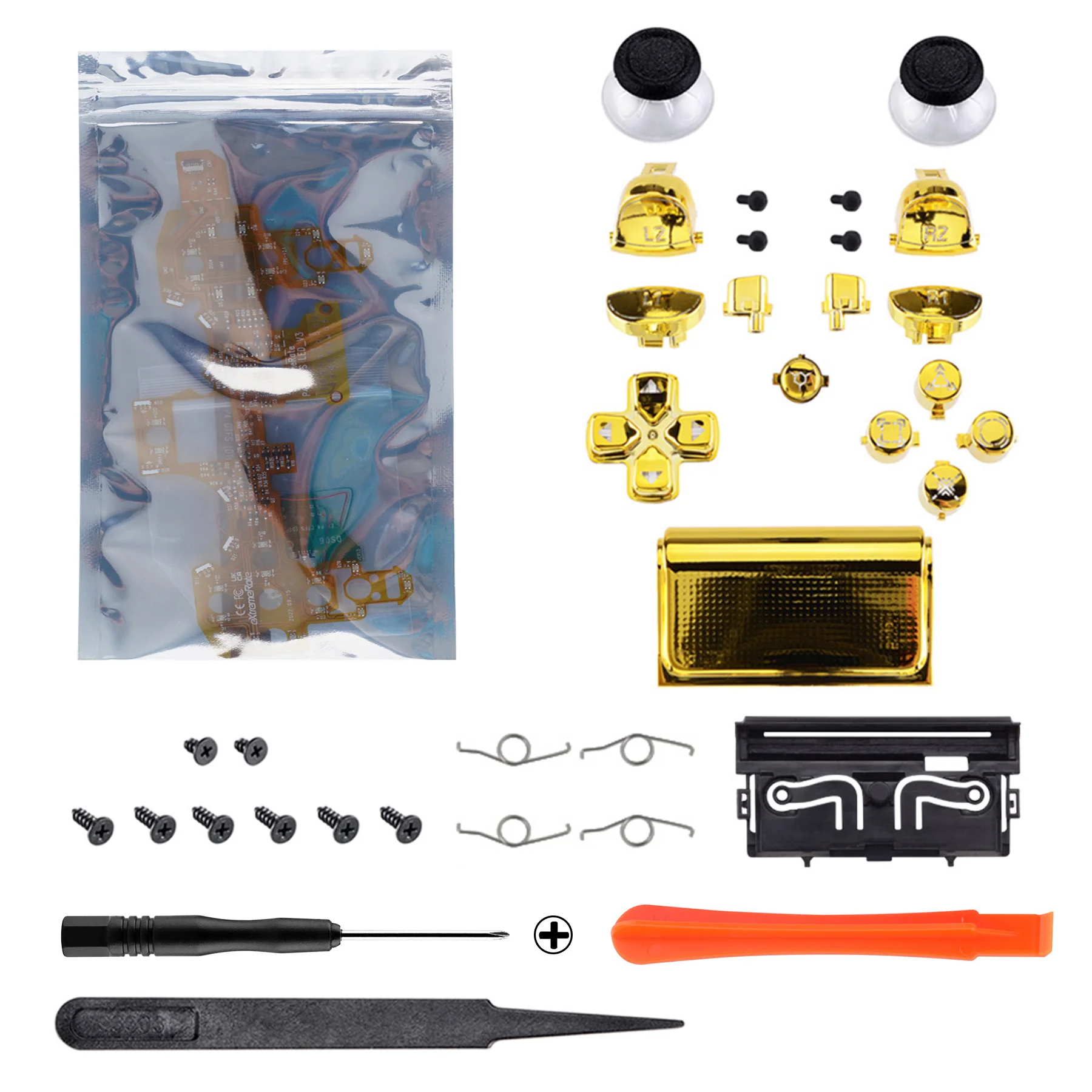 eXtremeRate Multi-Colors Luminated Buttons DTFS LED Kit for PS4 CUH-ZCT2 Controller - Chrome Gold - Image 4