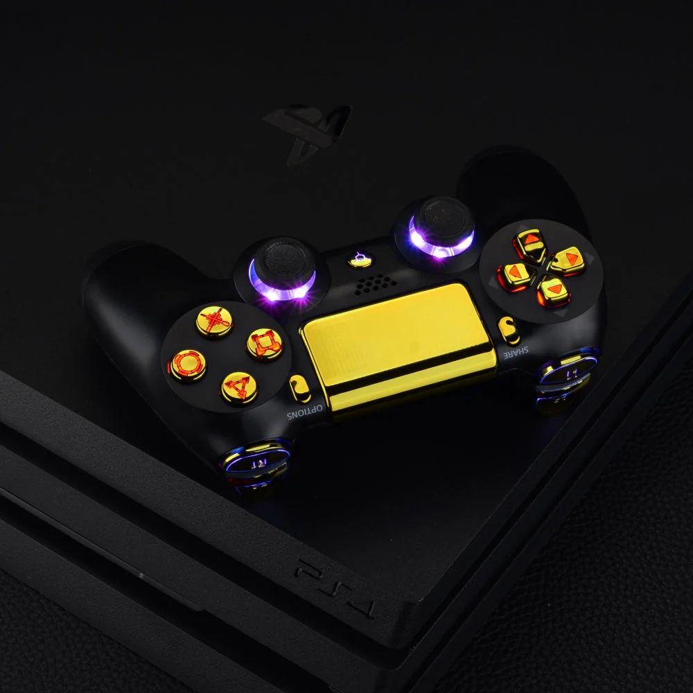 eXtremeRate Multi-Colors Luminated Buttons DTFS LED Kit for PS4 CUH-ZCT2 Controller - Chrome Gold - Image 7