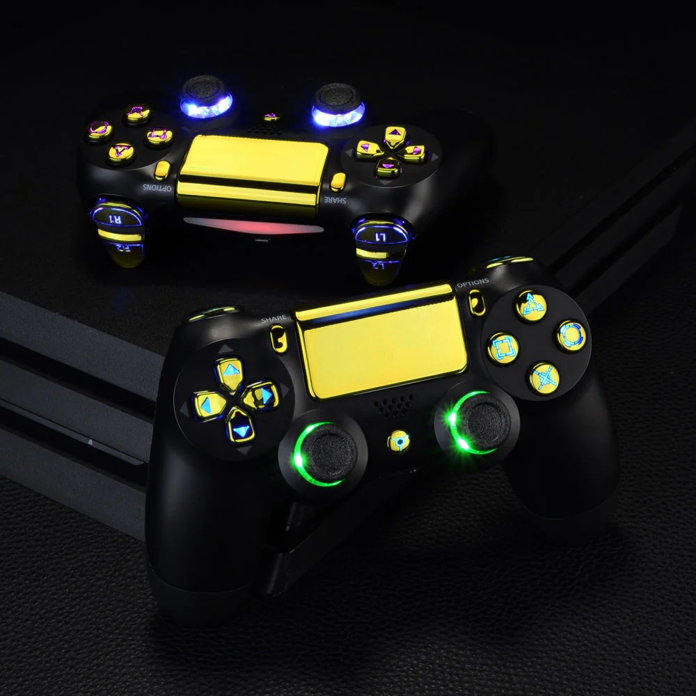 eXtremeRate Multi-Colors Luminated Buttons DTFS LED Kit for PS4 CUH-ZCT2 Controller - Chrome Gold - Image 8