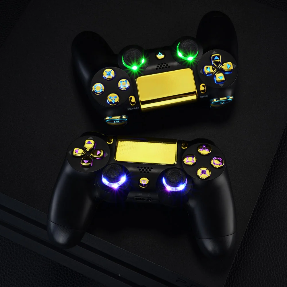 eXtremeRate Multi-Colors Luminated Buttons DTFS LED Kit for PS4 CUH-ZCT2 Controller - Chrome Gold - Image 9