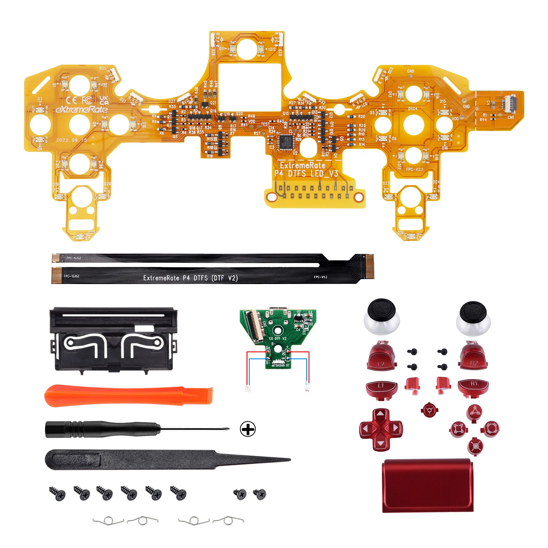 eXtremeRate Multi-Colors Luminated Buttons DTFS LED Kit for PS4 CUH-ZCT2 Controller - Scarlet Red - Image 5