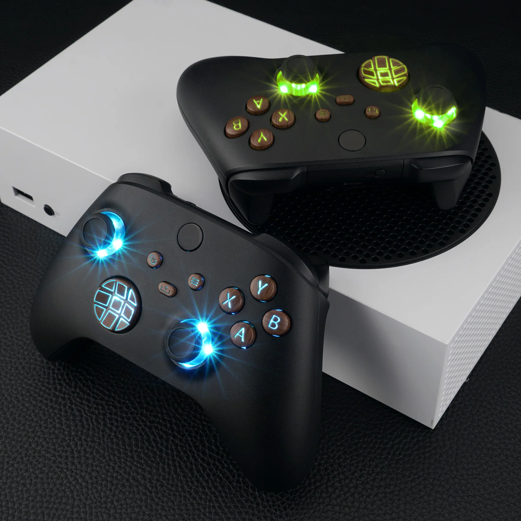 eXtremeRate Multi-Colors Luminated Buttons DTF LED Kit for Xbox Series X & S Controller - Wood Grain - Image 6
