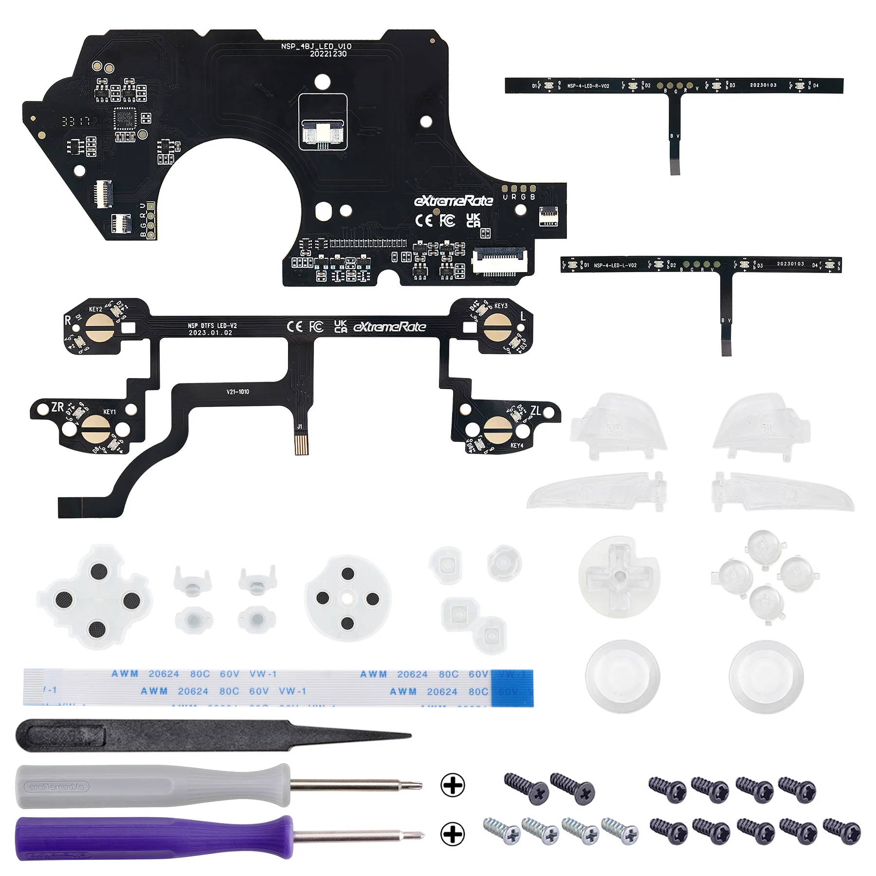 eXtremeRate Multi-Colors Luminated Button DTFS LED Kit for NS Switch Pro Controller - Clear - Image 3