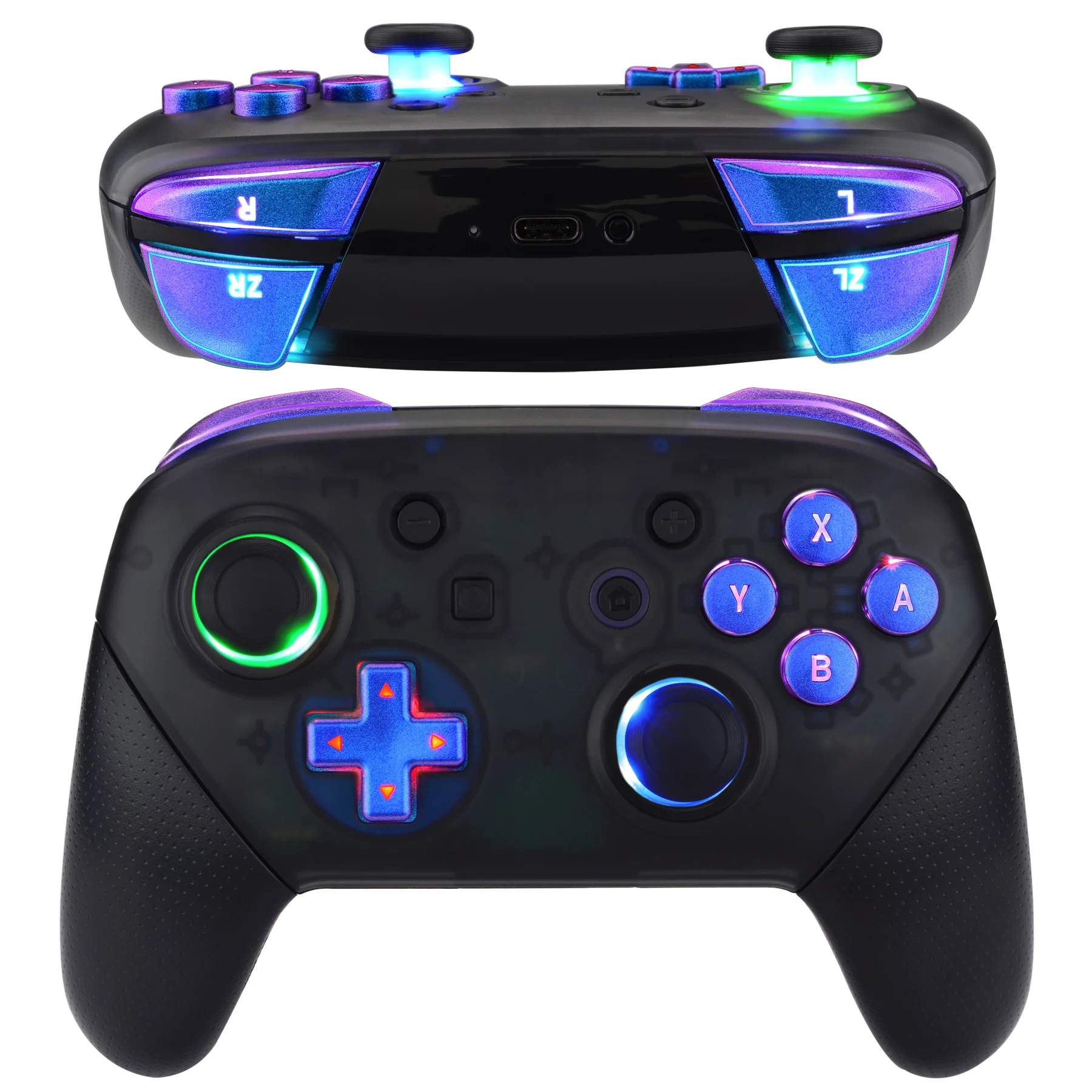 eXtremeRate Multi-Colors Luminated Button DTFS LED Kit for NS Switch Pro Controller - Chameleon Purple Blue - Image 2