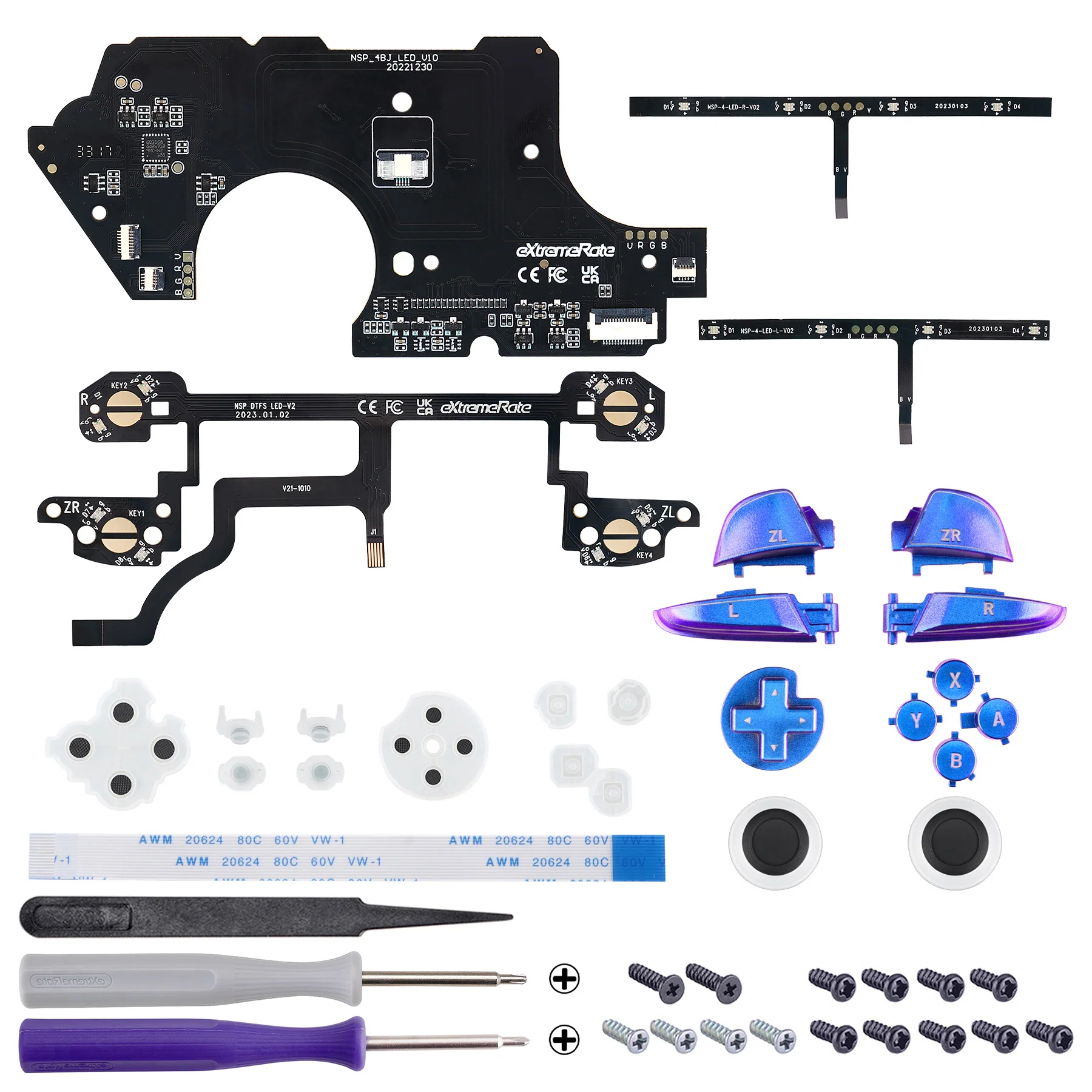 eXtremeRate Multi-Colors Luminated Button DTFS LED Kit for NS Switch Pro Controller - Chameleon Purple Blue - Image 3