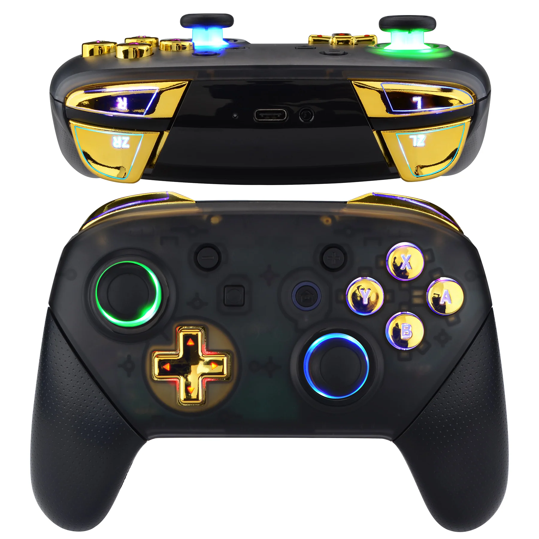 eXtremeRate Multi-Colors Luminated Button DTFS LED Kit for NS Switch Pro Controller - Chrome Gold - Image 2